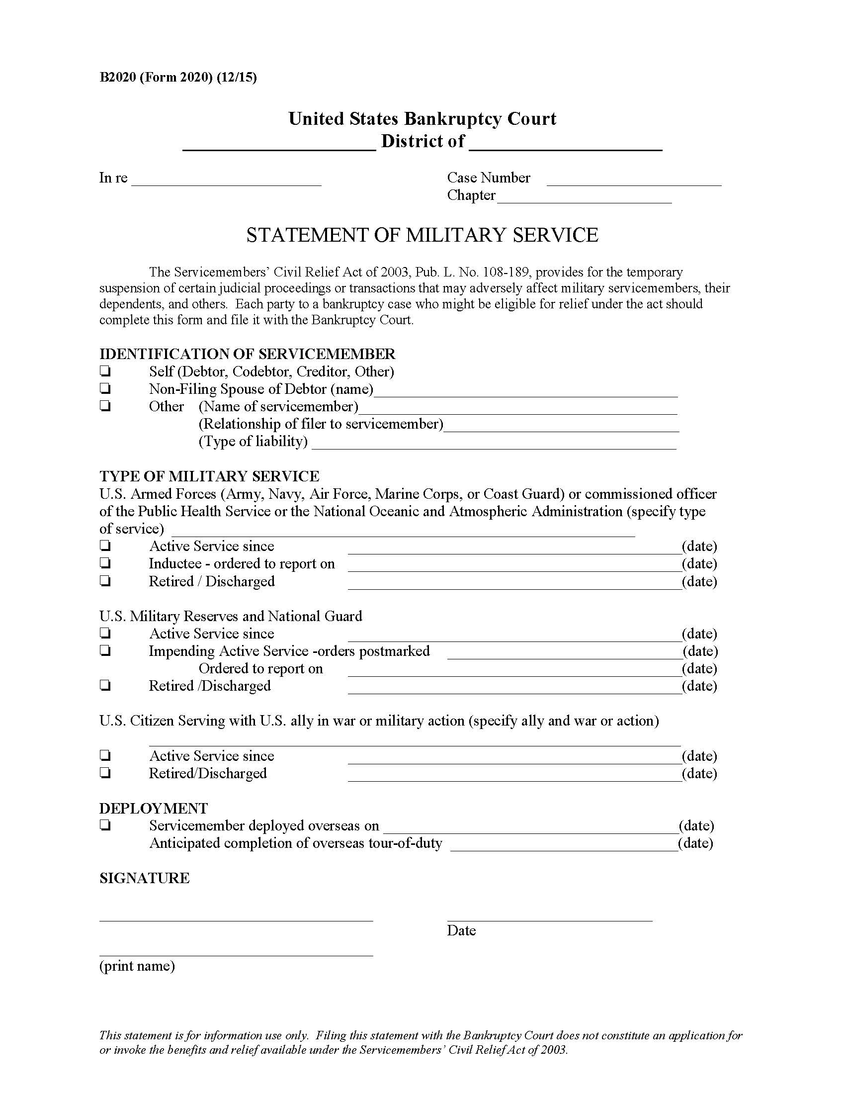 Statement Of Military Service {B2020} | Pdf Fpdf Doc Docx | Official Federal Forms
