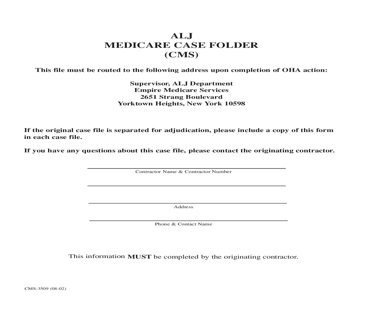 ALJ Medicare Case Folder (CMS) {CMS-3509} | Pdf Fpdf Doc Docx | Official Federal Forms