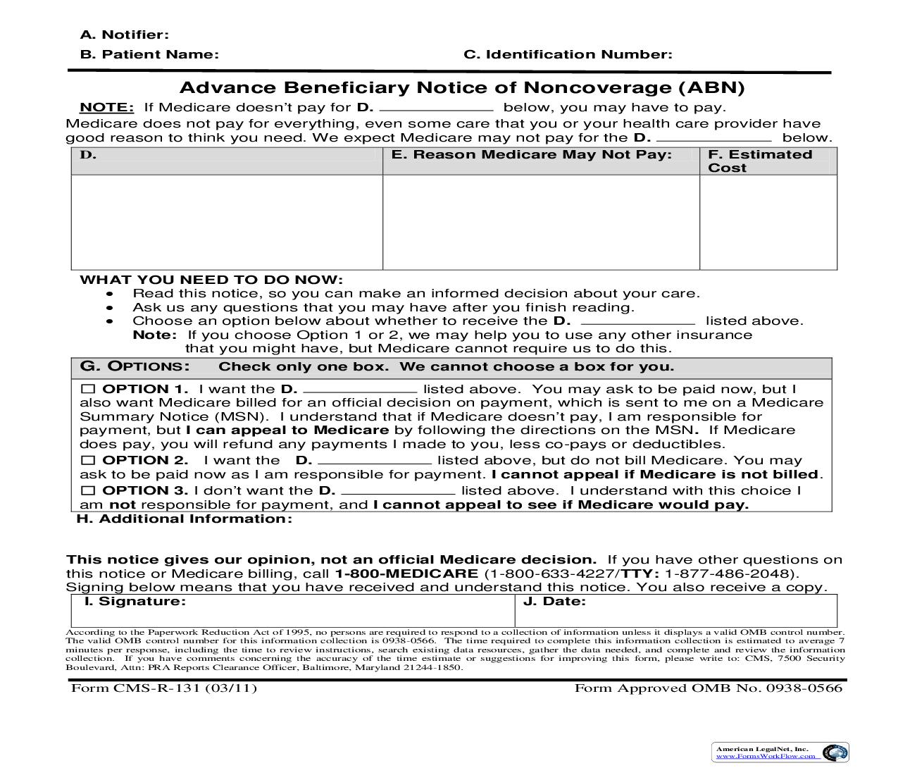 Advance Beneficiary Notice (ABN) {CMS-R-131} | Pdf Fpdf Doc Docx | Official Federal Forms