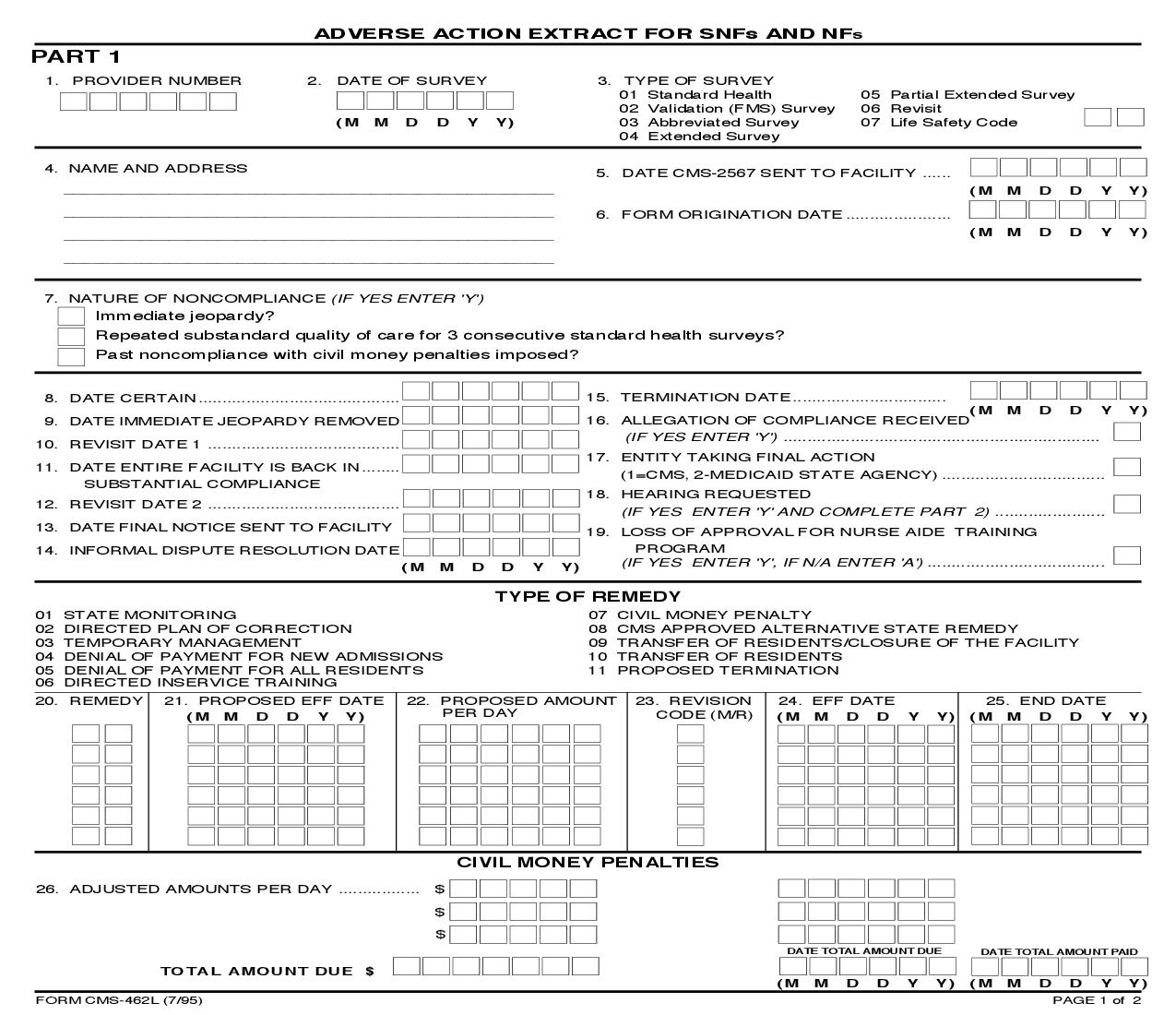 Adverse Action Extract For SNFs And NFs {CMS-462L} | Pdf Fpdf Doc Docx | Official Federal Forms