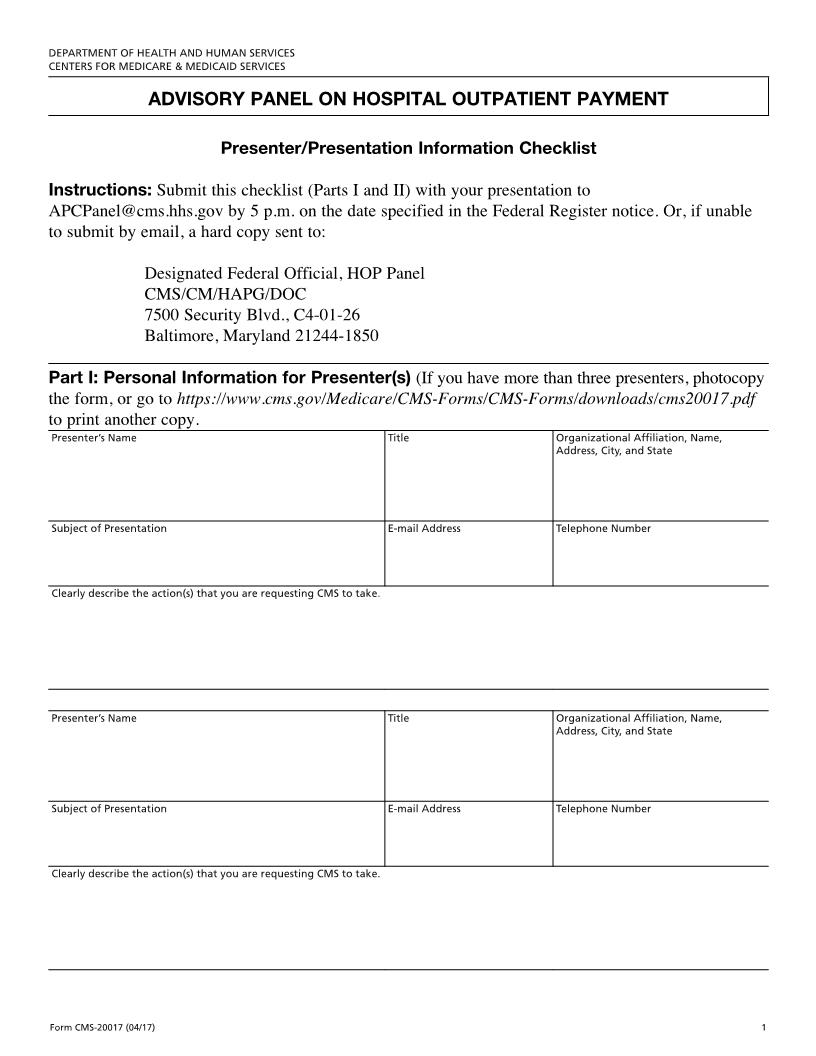 Advisory Panel On Ambulatory Payment Classification Groups {CMS-20017} | Pdf Fpdf Doc Docx | Official Federal Forms