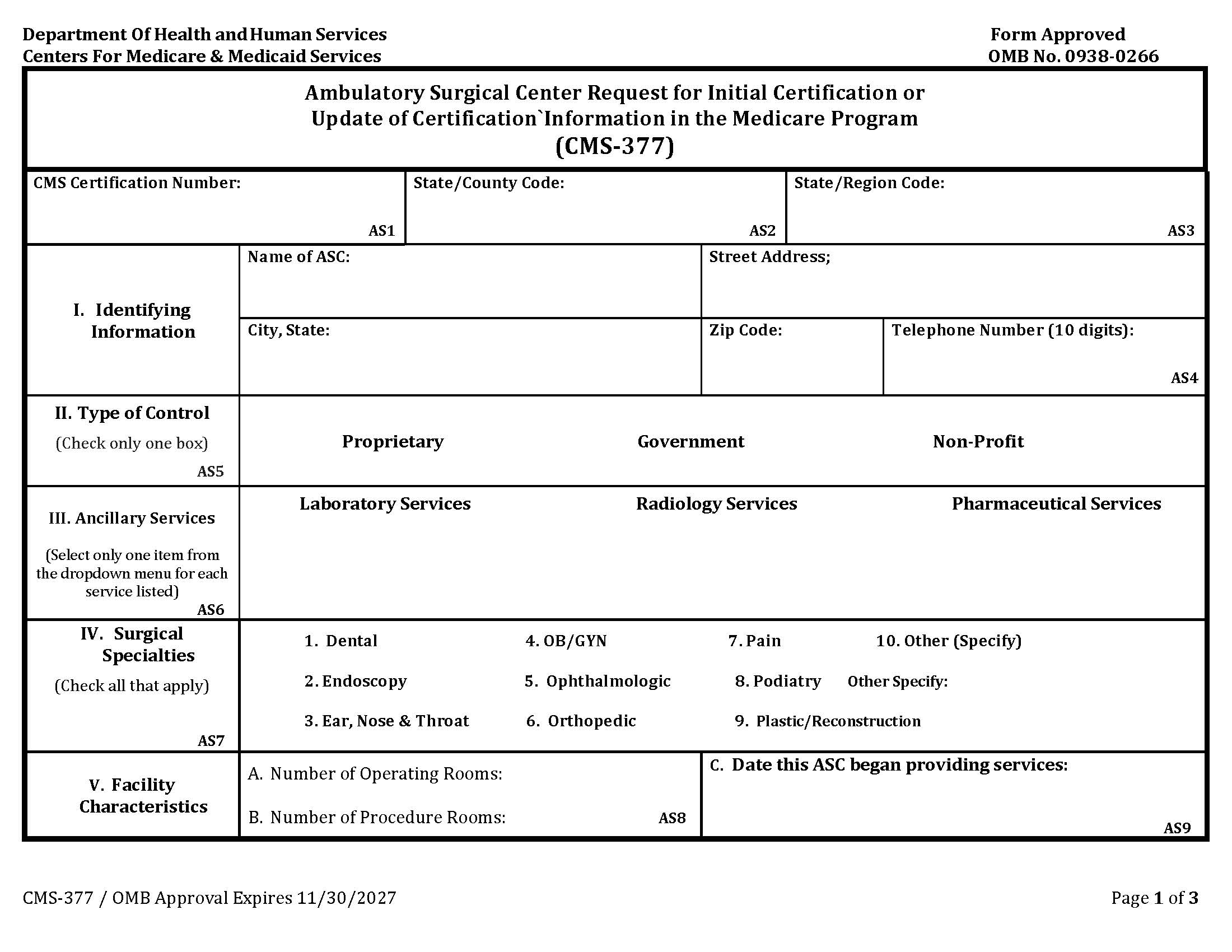 Ambulatory Surgical Center Request For Certification In The Medicare Program {CMS-377} | Pdf Fpdf Doc Docx | Official Federal Forms