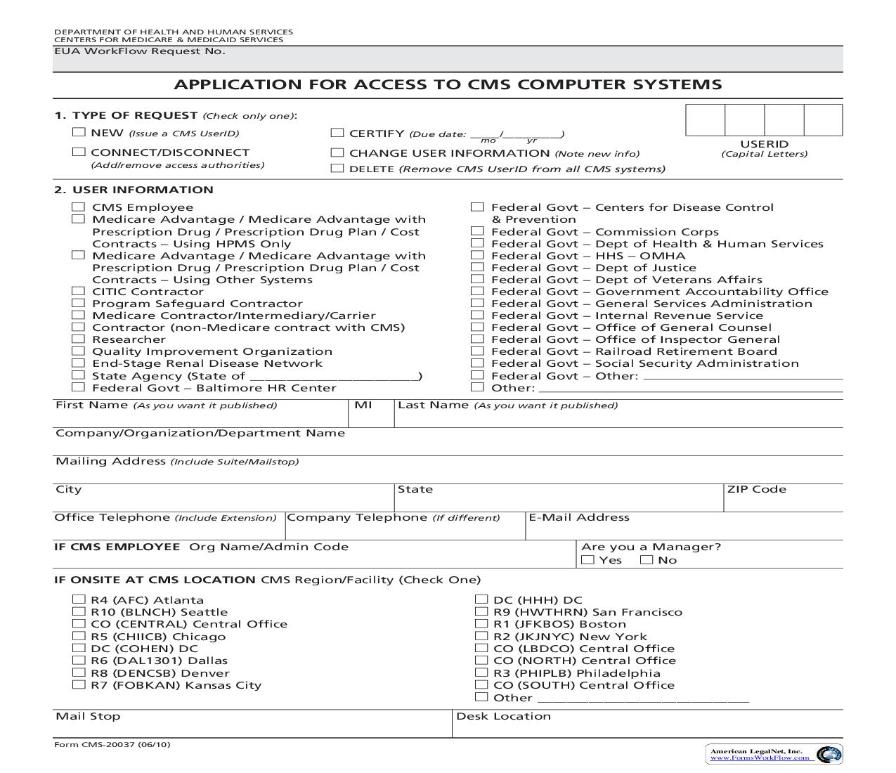 Application For Access To CMS Computer System {CMS-20037} | Pdf Fpdf Doc Docx | Official Federal Forms