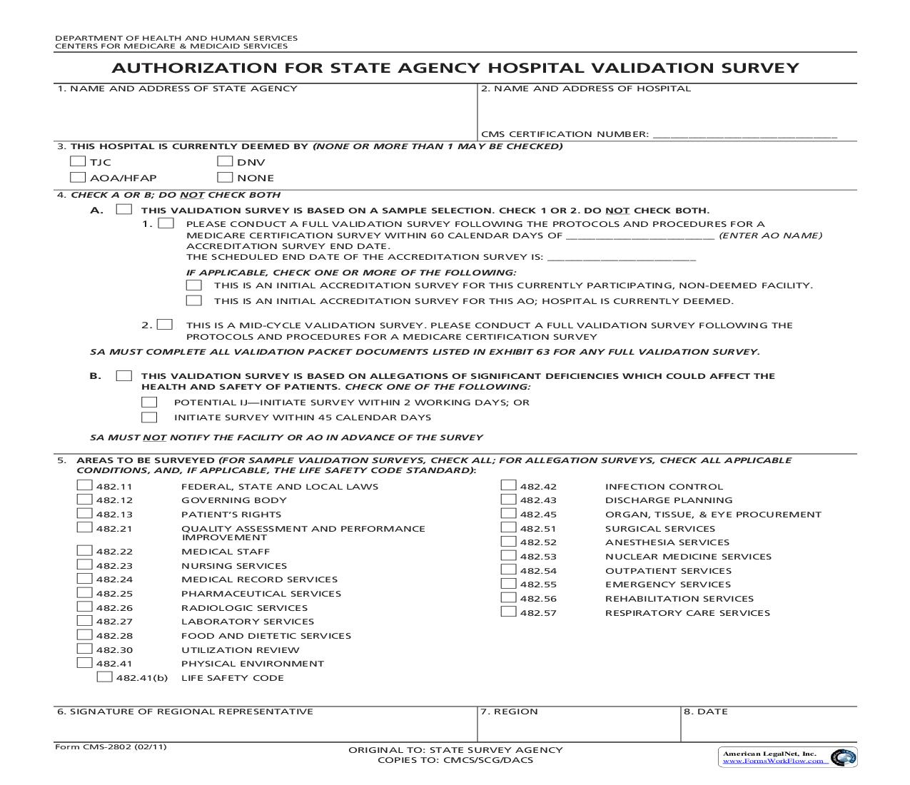 Authorization For State Agency Hospice Validation Survey {CMS-2802} | Pdf Fpdf Doc Docx | Official Federal Forms