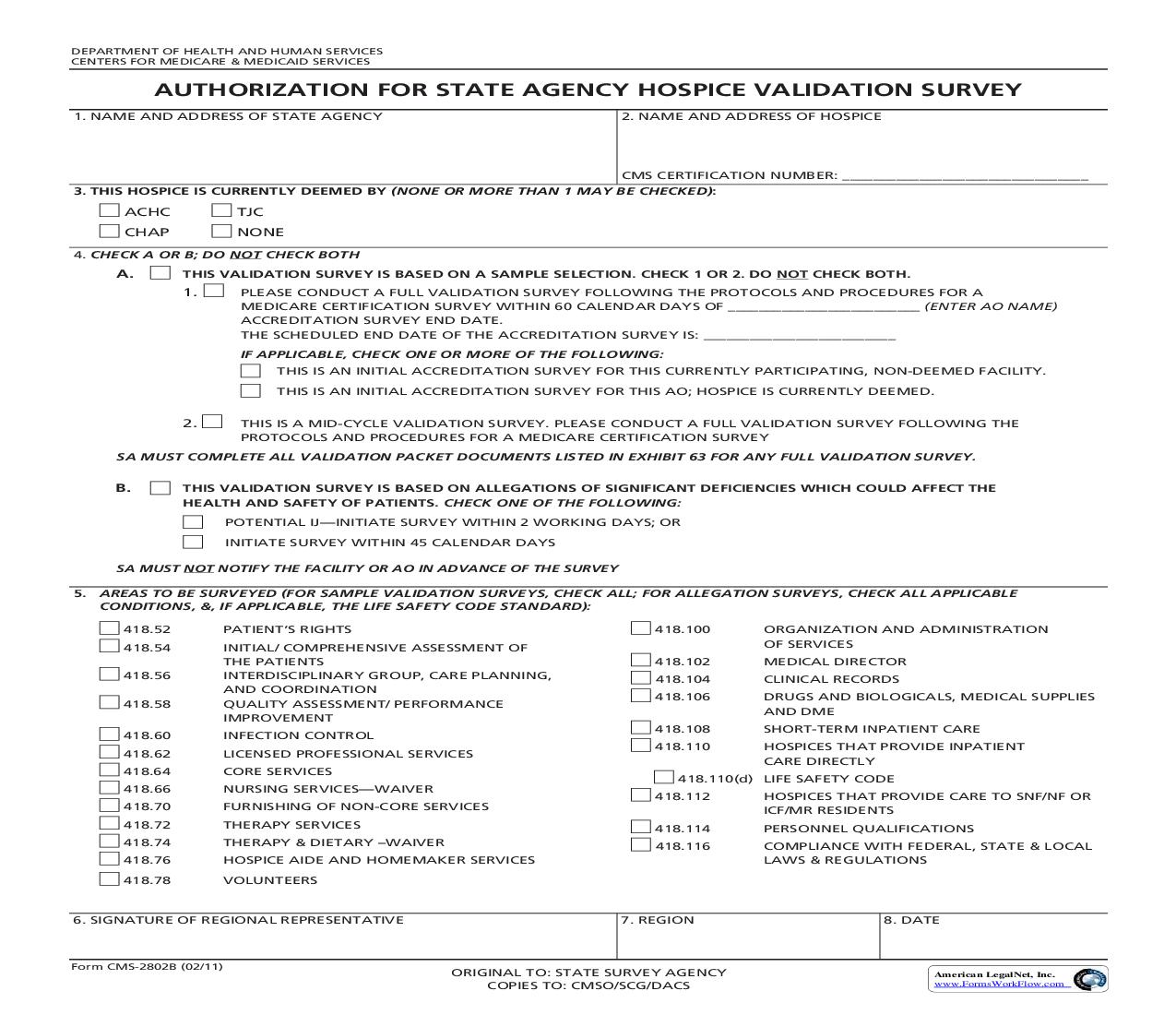 Authorization For State Agency Hospice Validation Survey {CMS-2802B} | Pdf Fpdf Doc Docx | Official Federal Forms