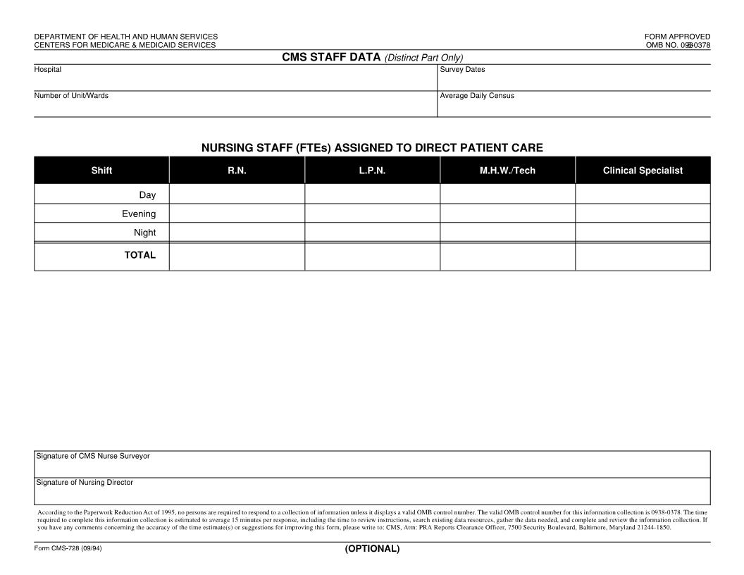CMS Staff Data {CMS-728} | Pdf Fpdf Docx | Official Federal Forms