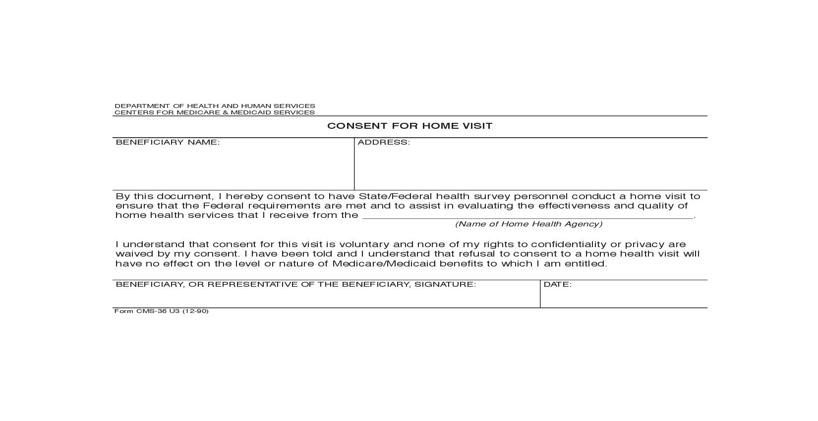 Consent For Home Visit {CMS-36} | Pdf Fpdf Doc Docx | Official Federal Forms