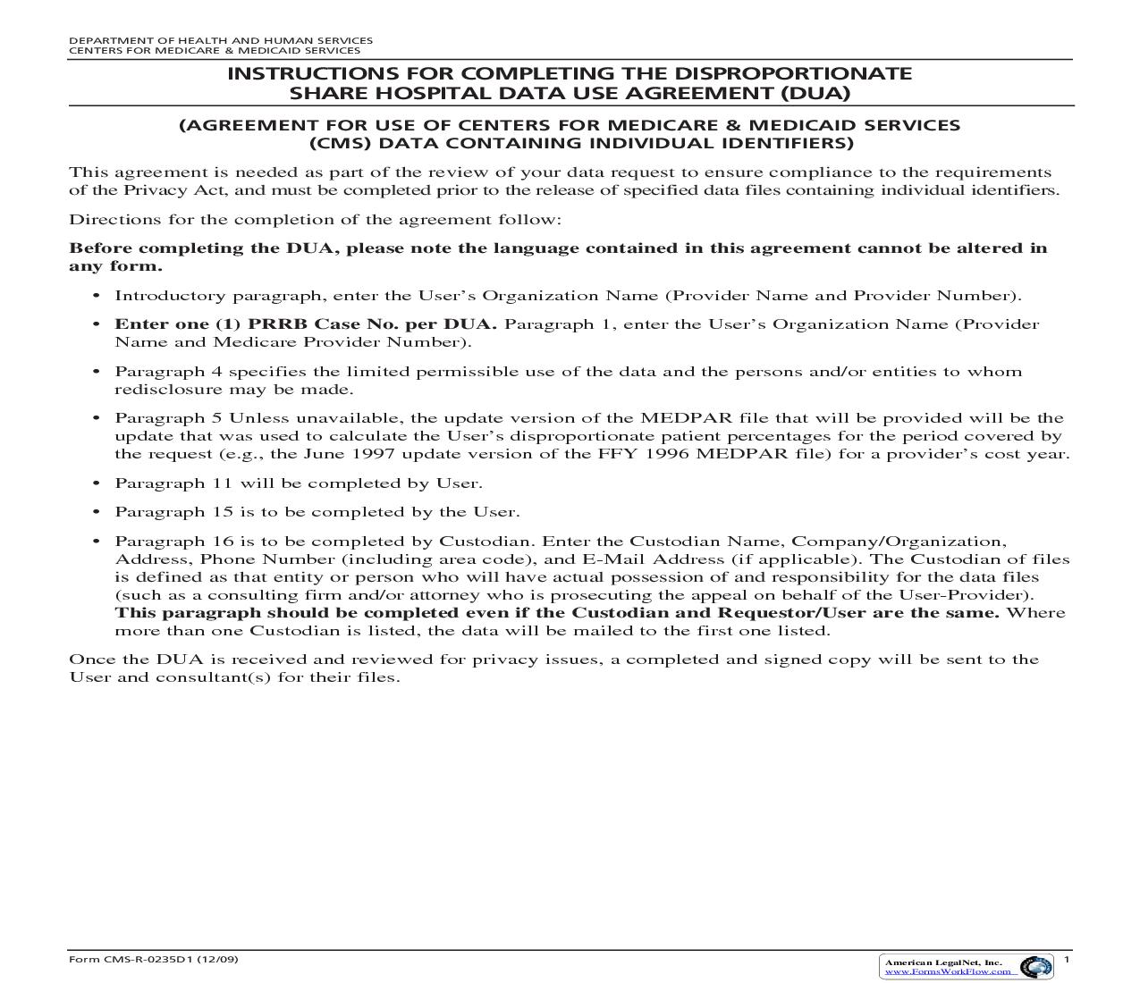 DSH Data Use Agreement For Court Reporting (Prior To December 8 2004) {CMSR-0235D1} | Pdf Fpdf Doc Docx | Official Federal Forms