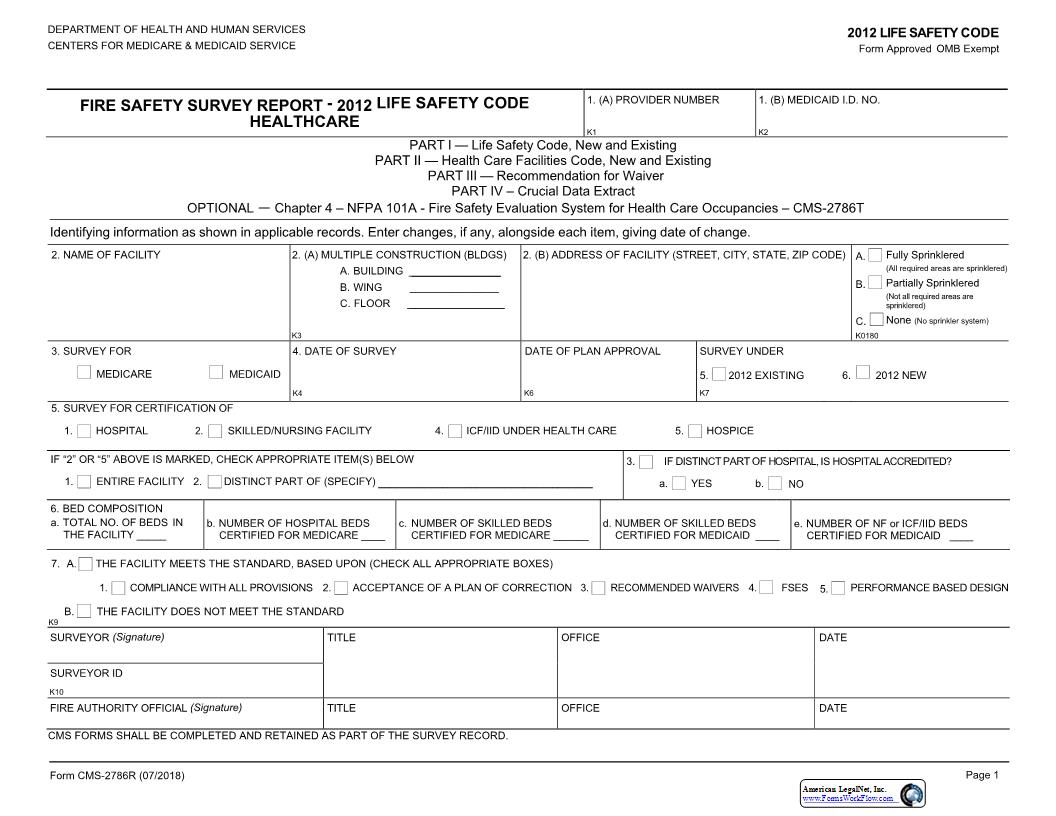Fire Safety Survey Report 2012 Code Health Care Medicare Medicaid {CMS-2786R} | Pdf Fpdf Docx | Official Federal Forms