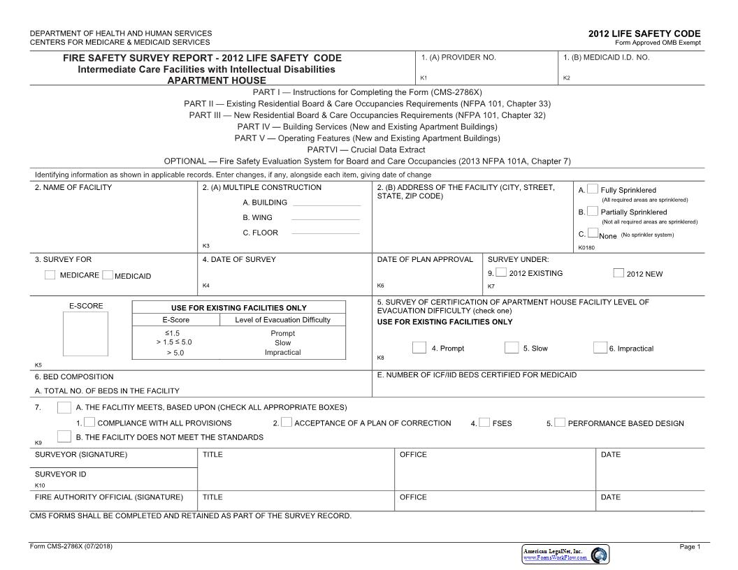 Fire Safety Survey Report 2012 Life Safety Code Intermediate Care Facilities {CMS-2786X} | Pdf Fpdf Docx | Official Federal Forms