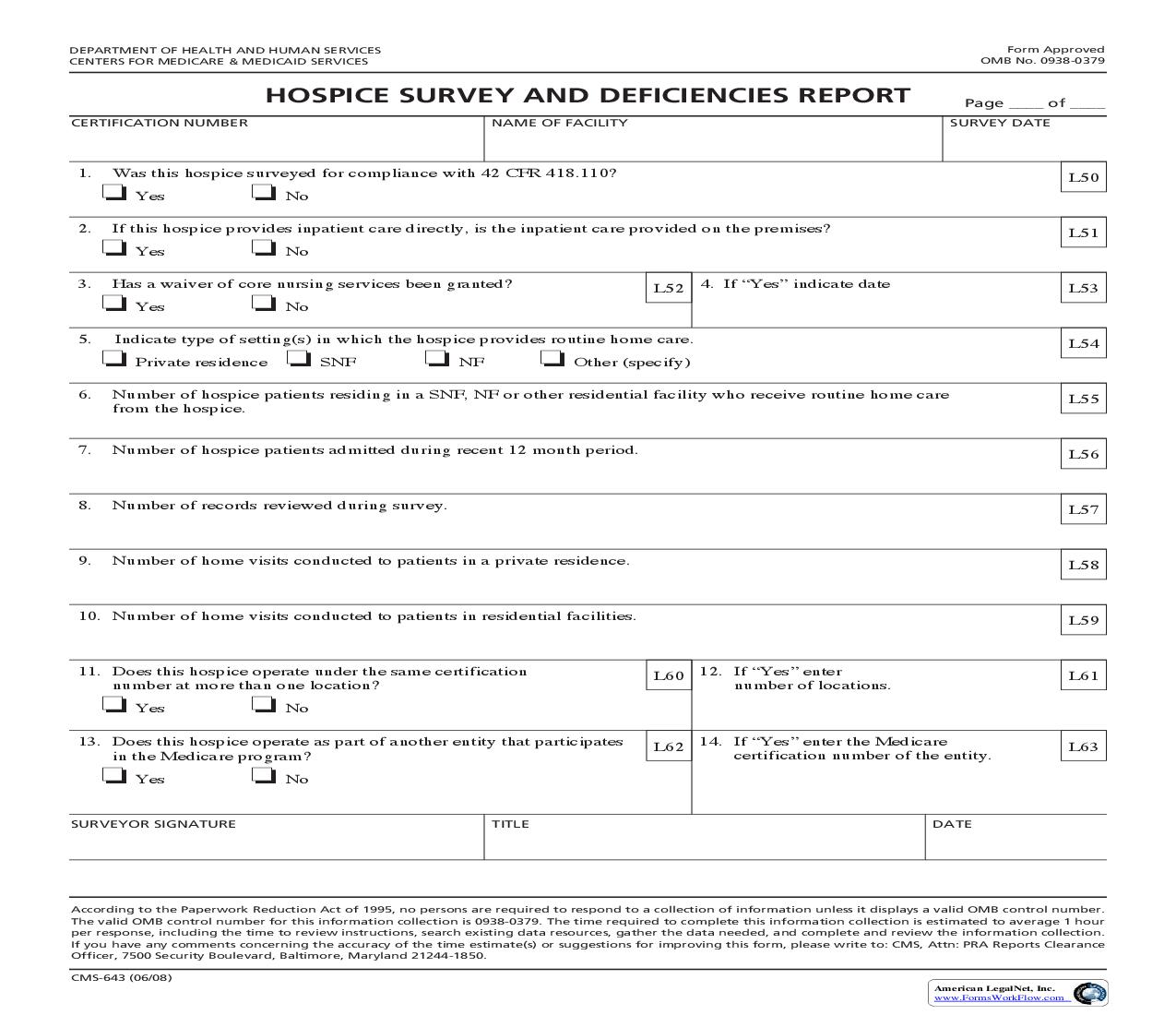Hospice Survey And Deficiencies Report {CMS-643} | Pdf Fpdf Doc Docx | Official Federal Forms