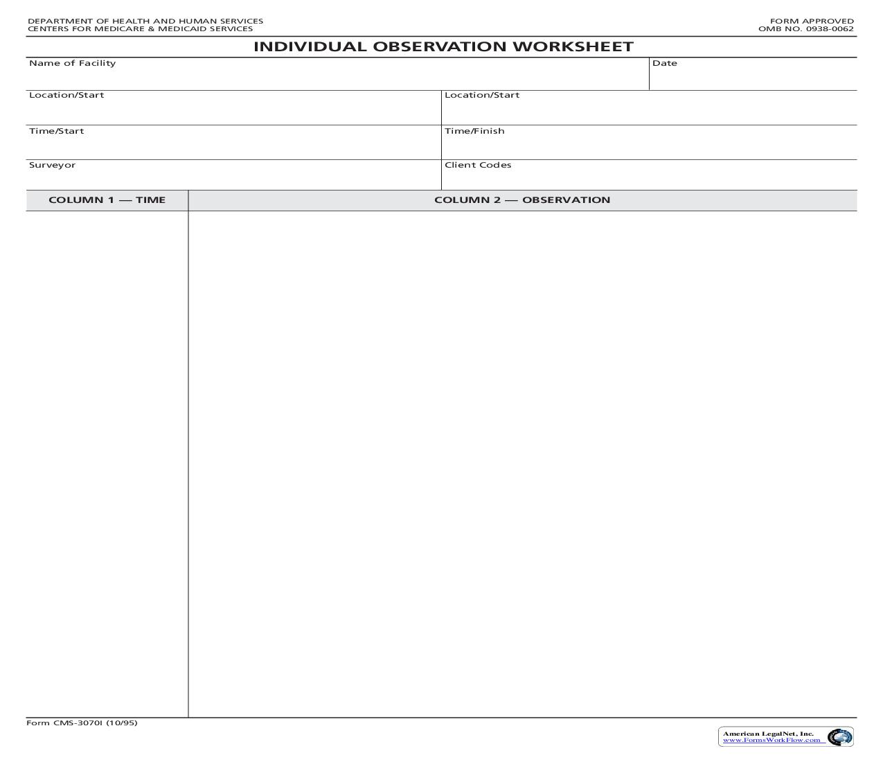Individual Observation Worksheet {CMS-3070I} | Pdf Fpdf Doc Docx | Official Federal Forms