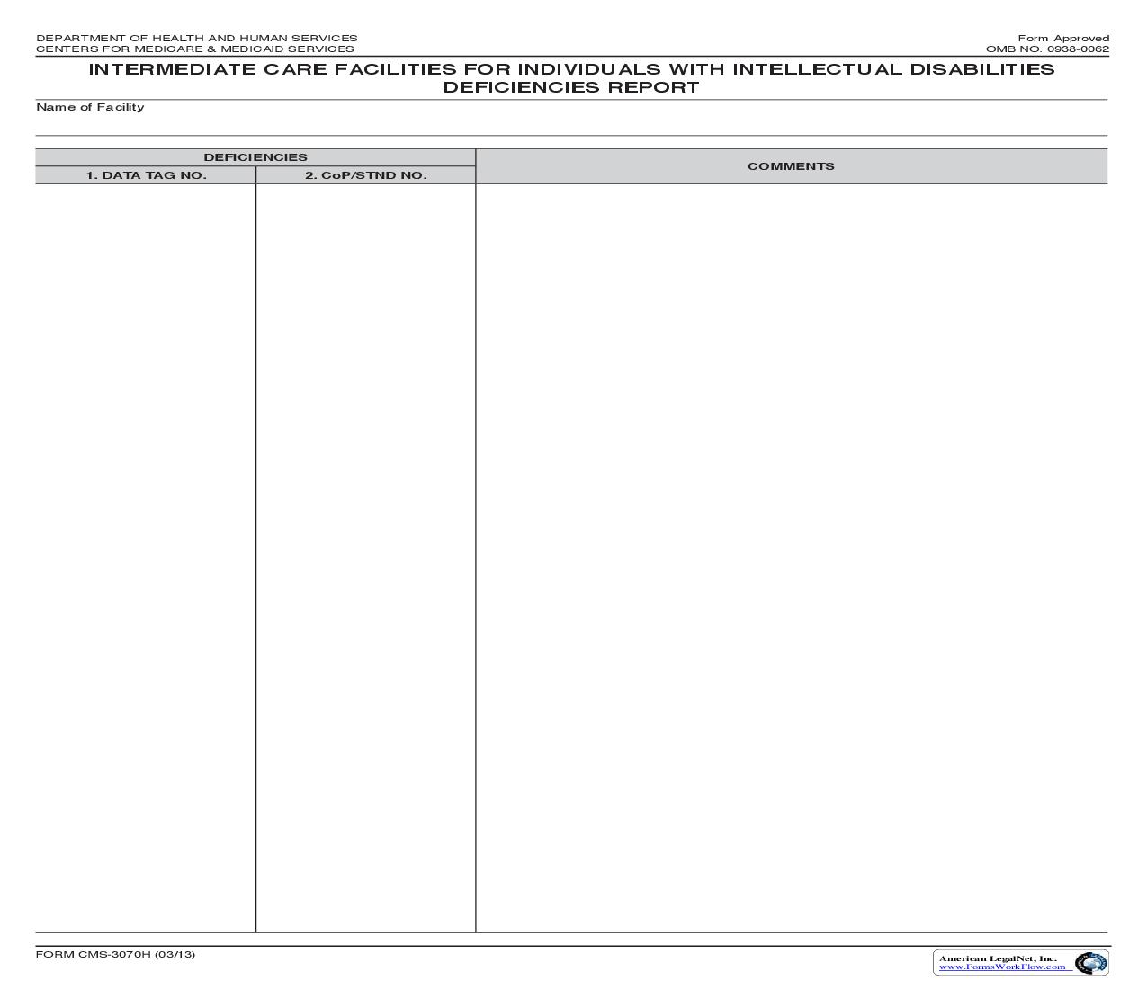 Intermediate Care Facilities For Individuals With Intellectual Disabilities Deficiencies Report {CMS-3070H} | Pdf Fpdf Doc Docx | Official Federal Forms