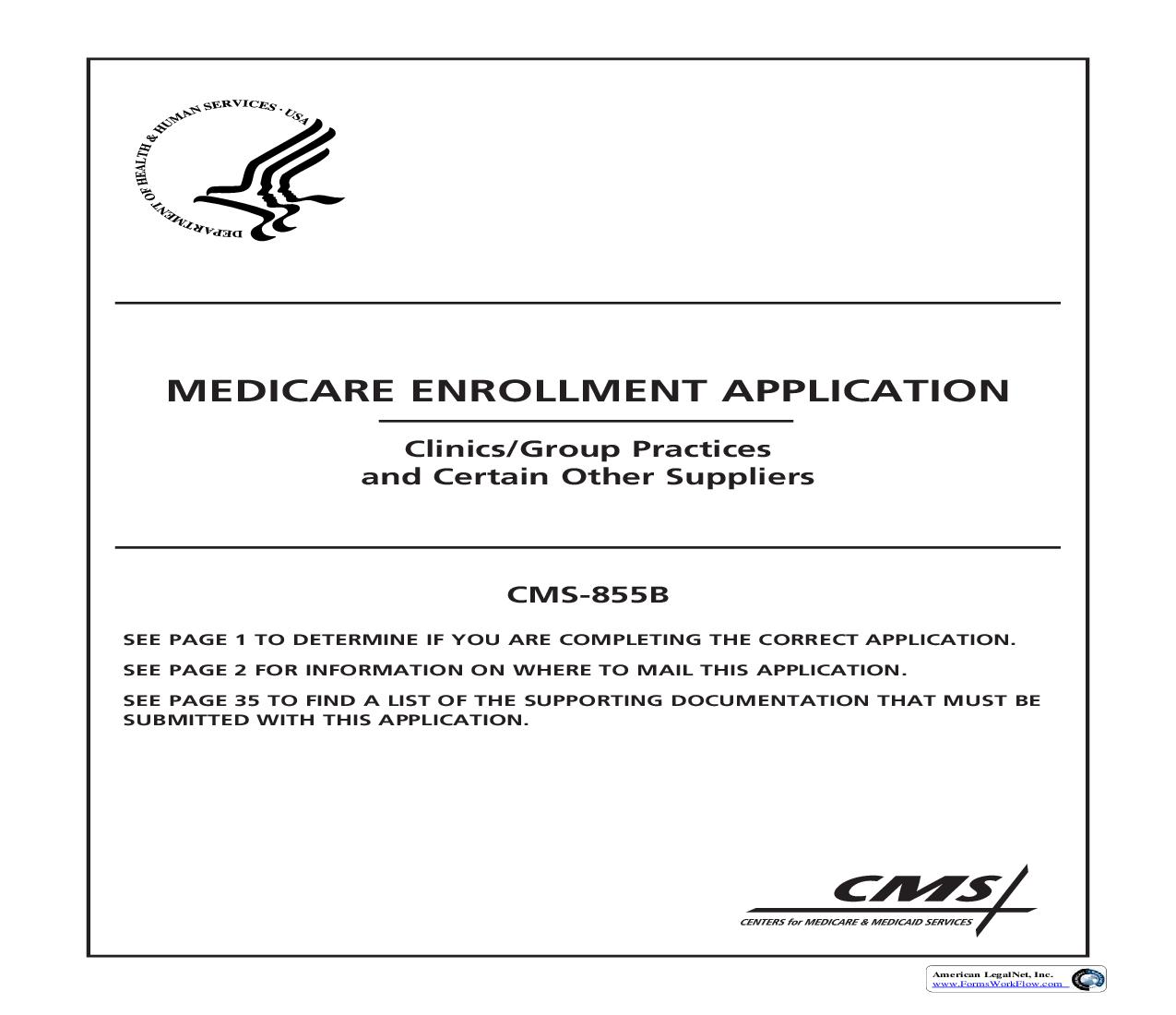 Medicare Enrollment Application Clinics-Group Practices And Certain Other Suppliers {CMS-855B} | Pdf Fpdf Doc Docx | Official Federal Forms