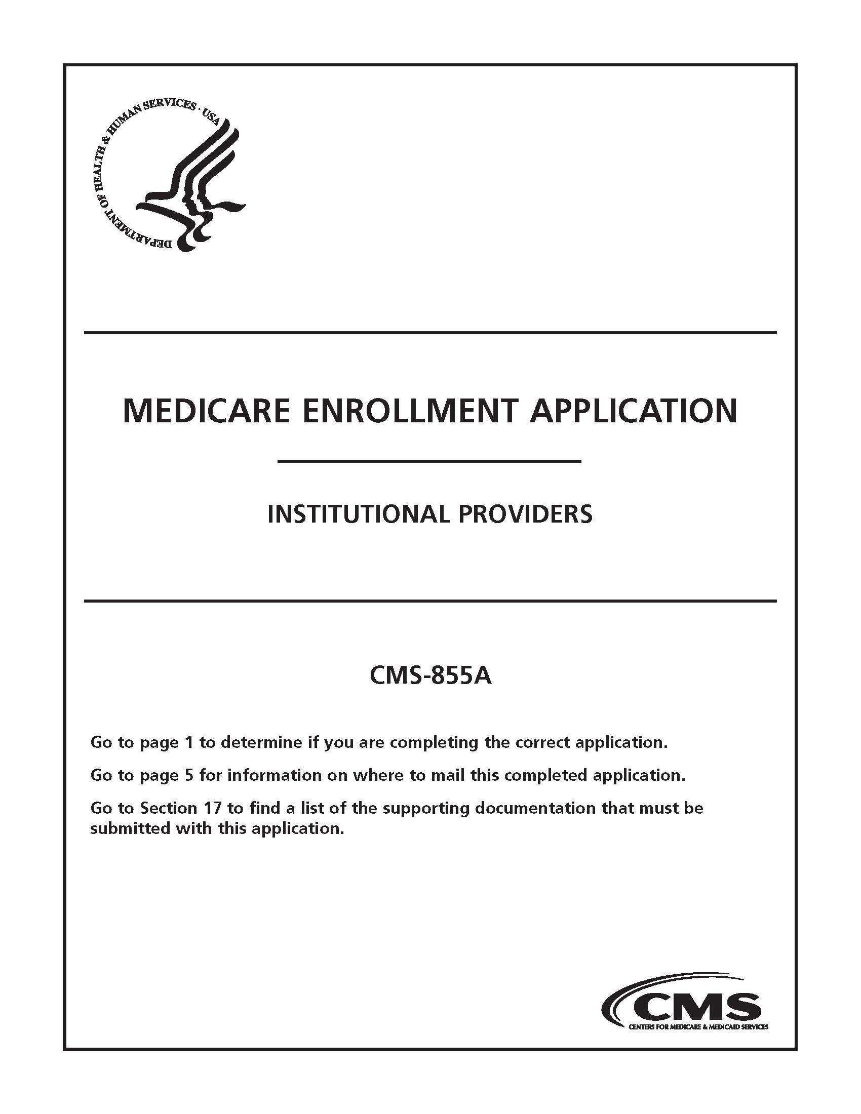 Medicare Enrollment Application Institutional Providers {CMS-855A} | Pdf Fpdf Doc Docx | Official Federal Forms