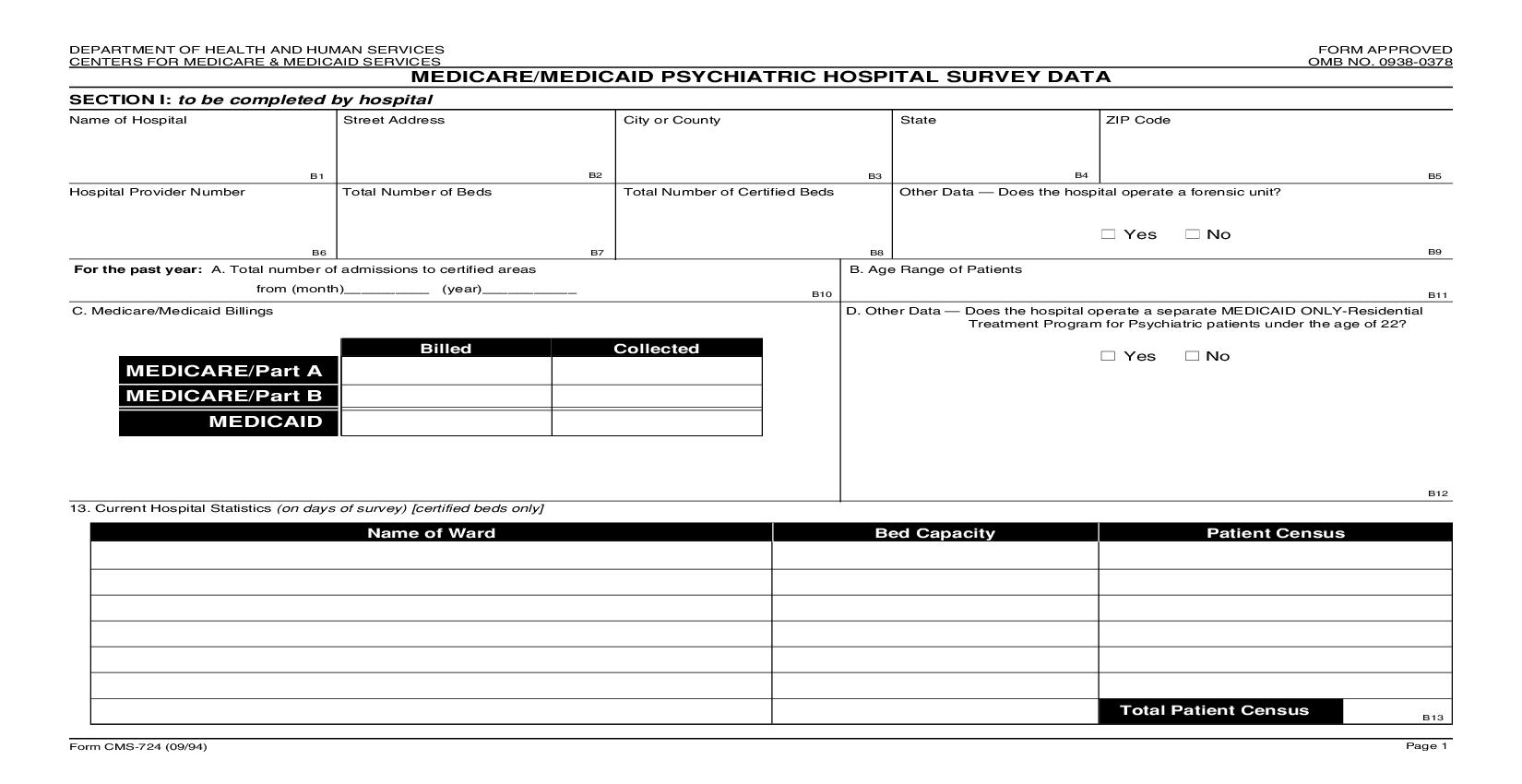 Medicare-Medicaid Psychiatirc Hospital Survey Data {CMS-724} | Pdf Fpdf Doc Docx | Official Federal Forms