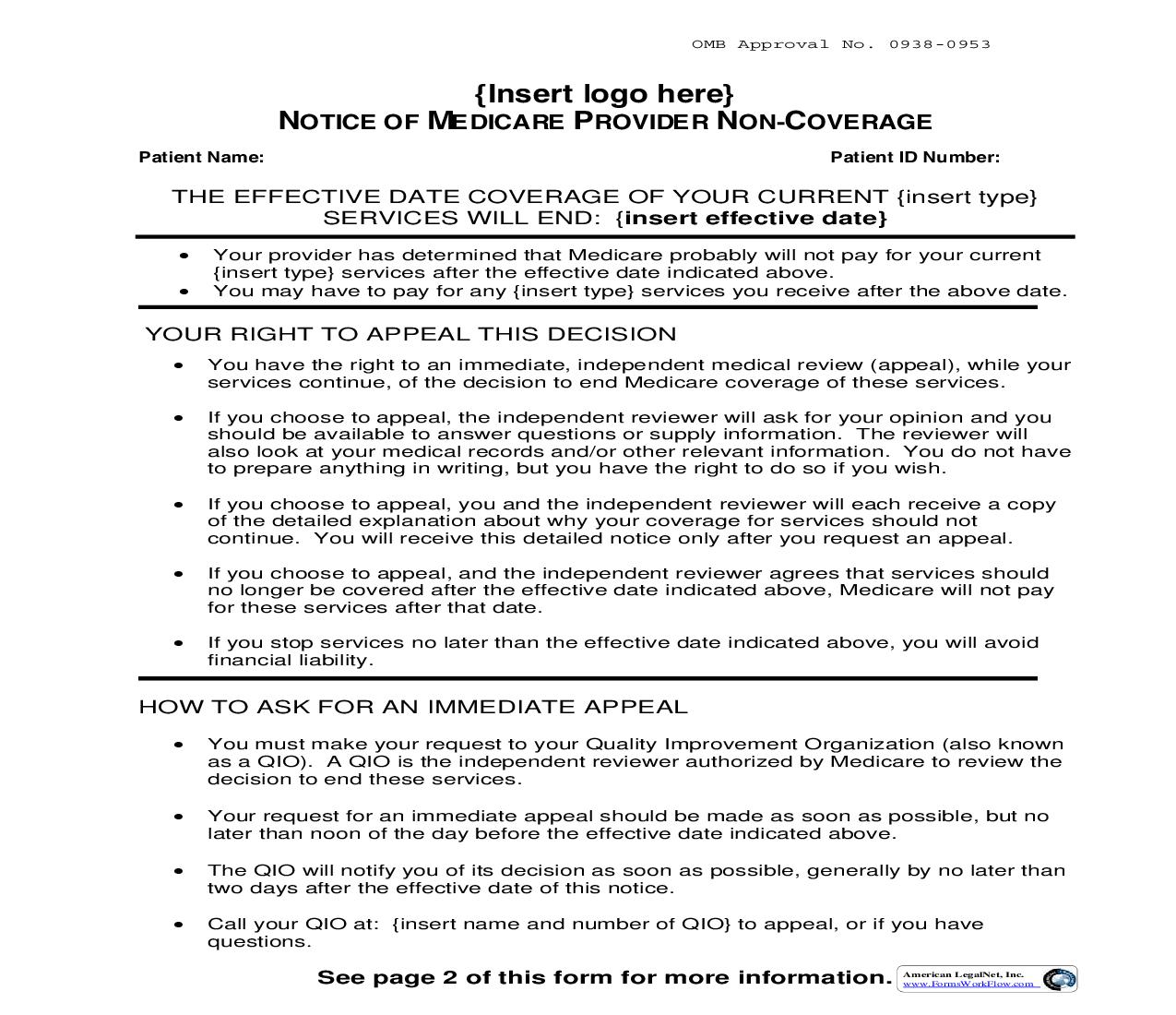 Notice Of Medicare Provider Non-Coverage {CMS-10123} | Pdf Fpdf Doc Docx | Official Federal Forms