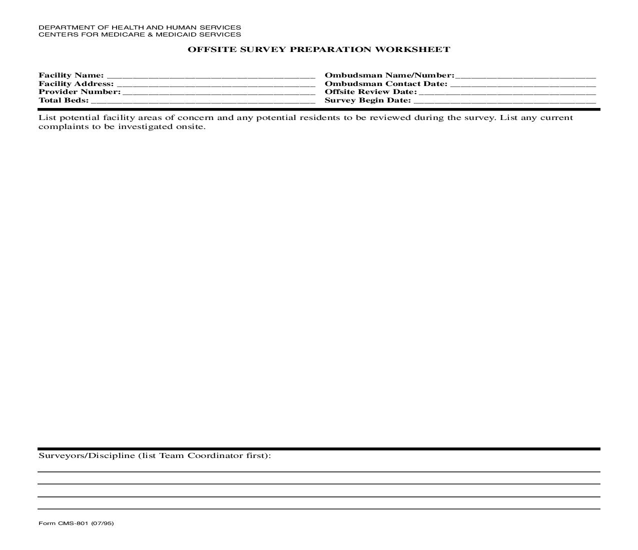 Offsite Survey Prep Worksheet {CMS-801} | Pdf Fpdf Doc Docx | Official Federal Forms