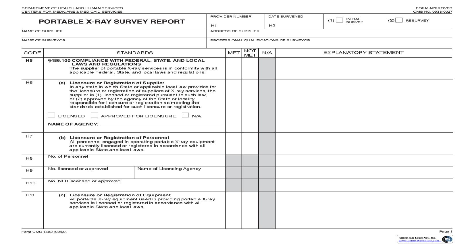 Portable X-Ray Survey Report {CMS-1882} | Pdf Fpdf Doc Docx | Official Federal Forms