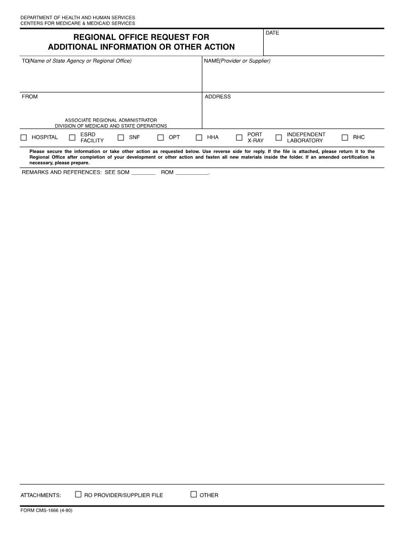 Regional Office Request For Additional Information {CMS-1666} | Pdf Fpdf Docx | Official Federal Forms
