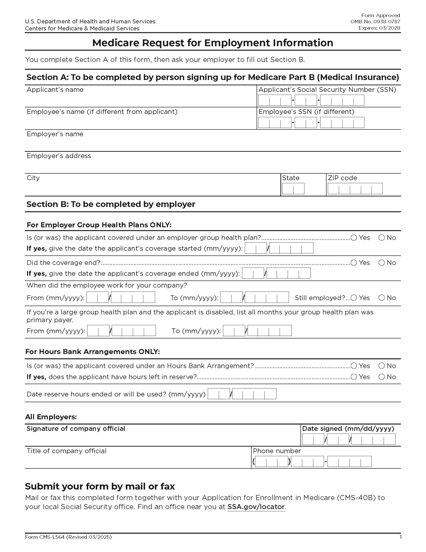 Request For Employment Information {CMS-L564E} | Pdf Fpdf Docx | Official Federal Forms