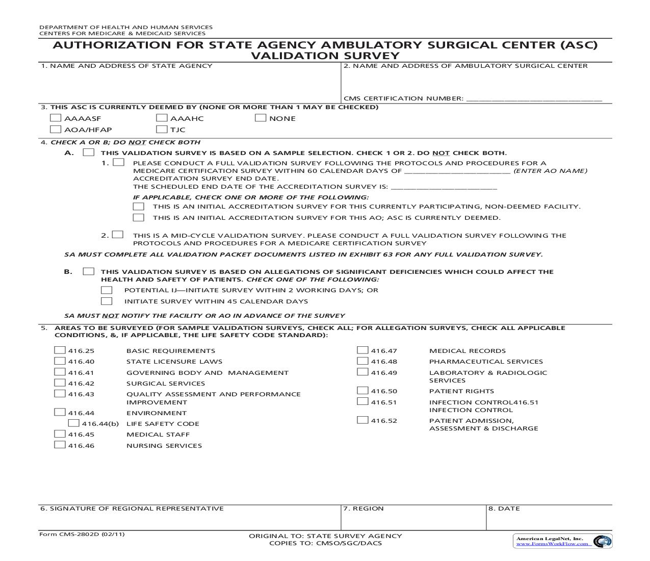 Request For Validation OF Accrediation Survey For Ambulatory Surgical Center (ASC) {CMS-2802D} | Pdf Fpdf Doc Docx | Official Federal Forms