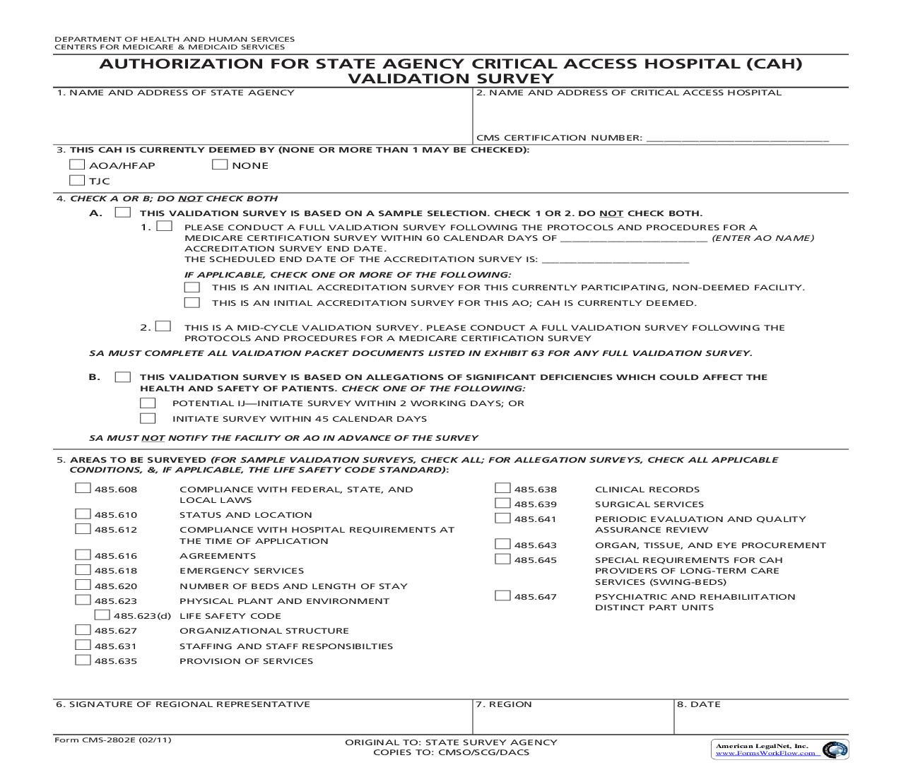Request For Validation Of Accreditation For Critical Access Hospital Survey {CMS-2802E} | Pdf Fpdf Doc Docx | Official Federal Forms