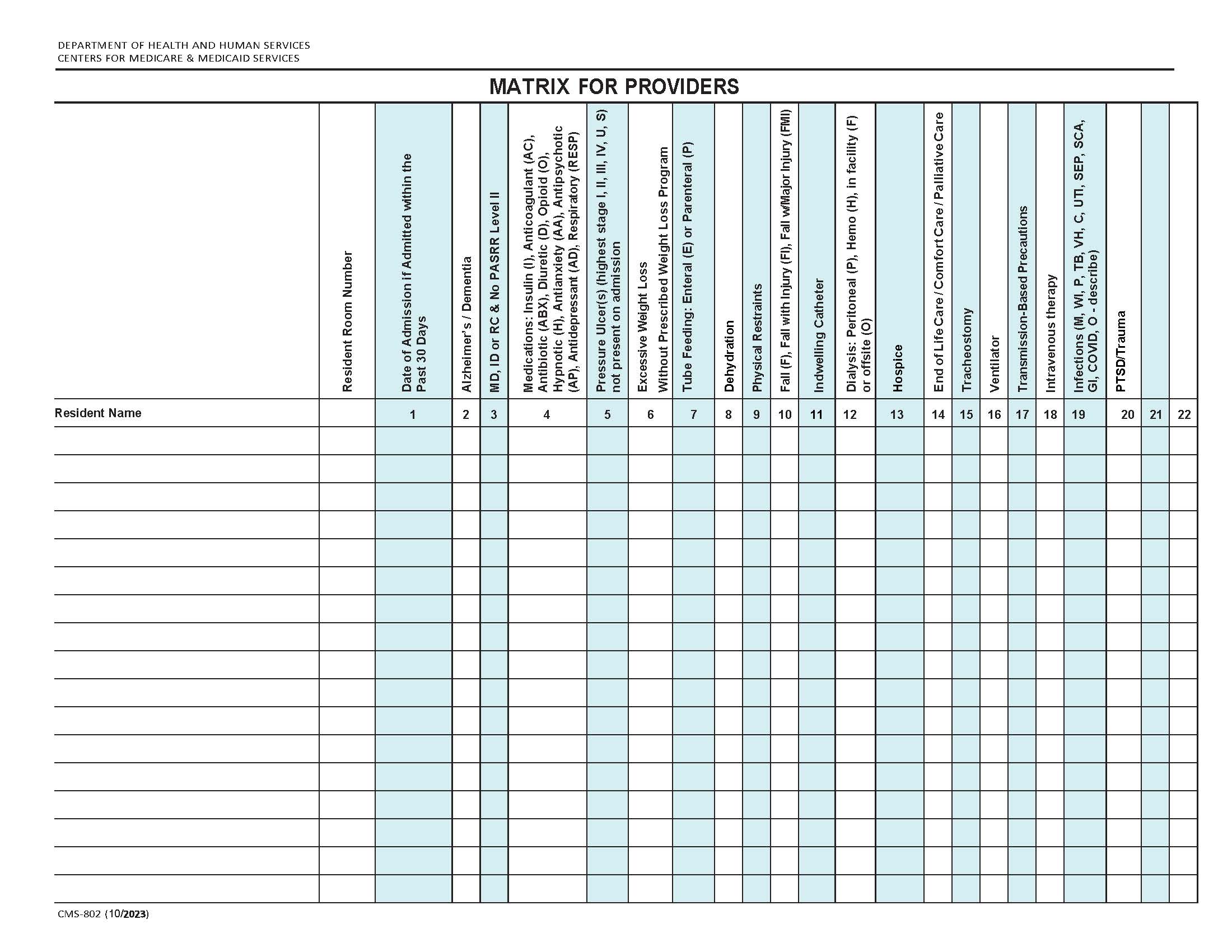 Roster-Sample Matrix {CMS-802} | Pdf Fpdf Docx | Official Federal Forms