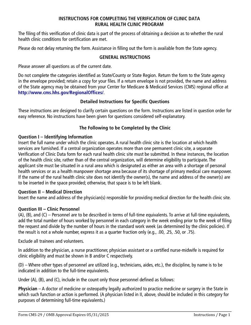 Verification Of Clinic Data-Rural Health Clinic Program {CMS-29} | Pdf Fpdf Doc Docx | Official Federal Forms