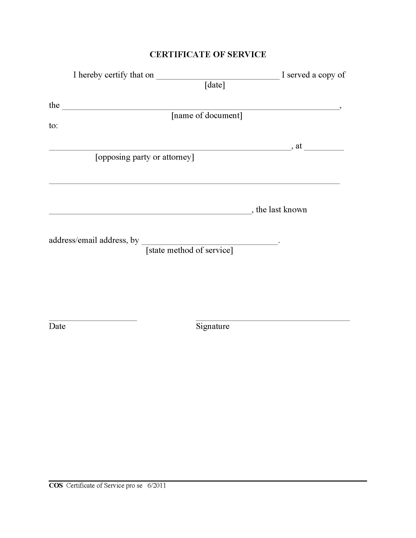 Certificate Of Service (Pro Se) {COS} | Pdf Fpdf Doc Docx | Official Federal Forms