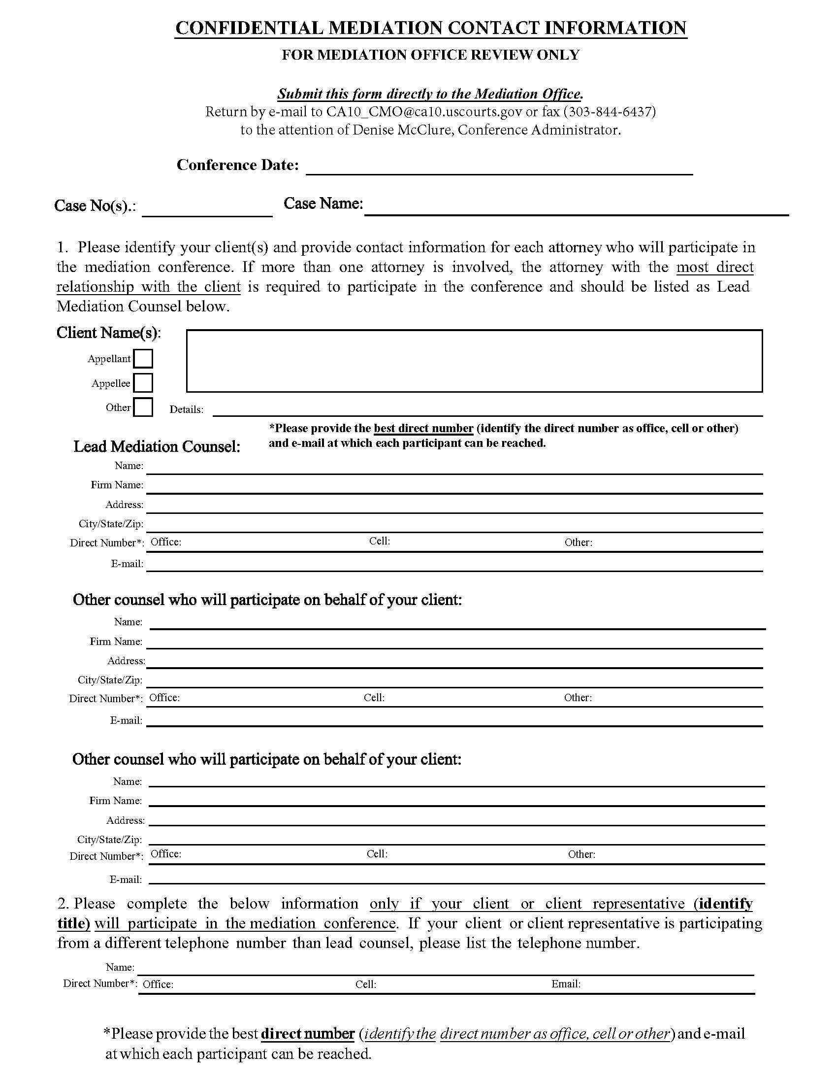 Circuit Mediation Contact Form | Pdf Fpdf Docx | Official Federal Forms