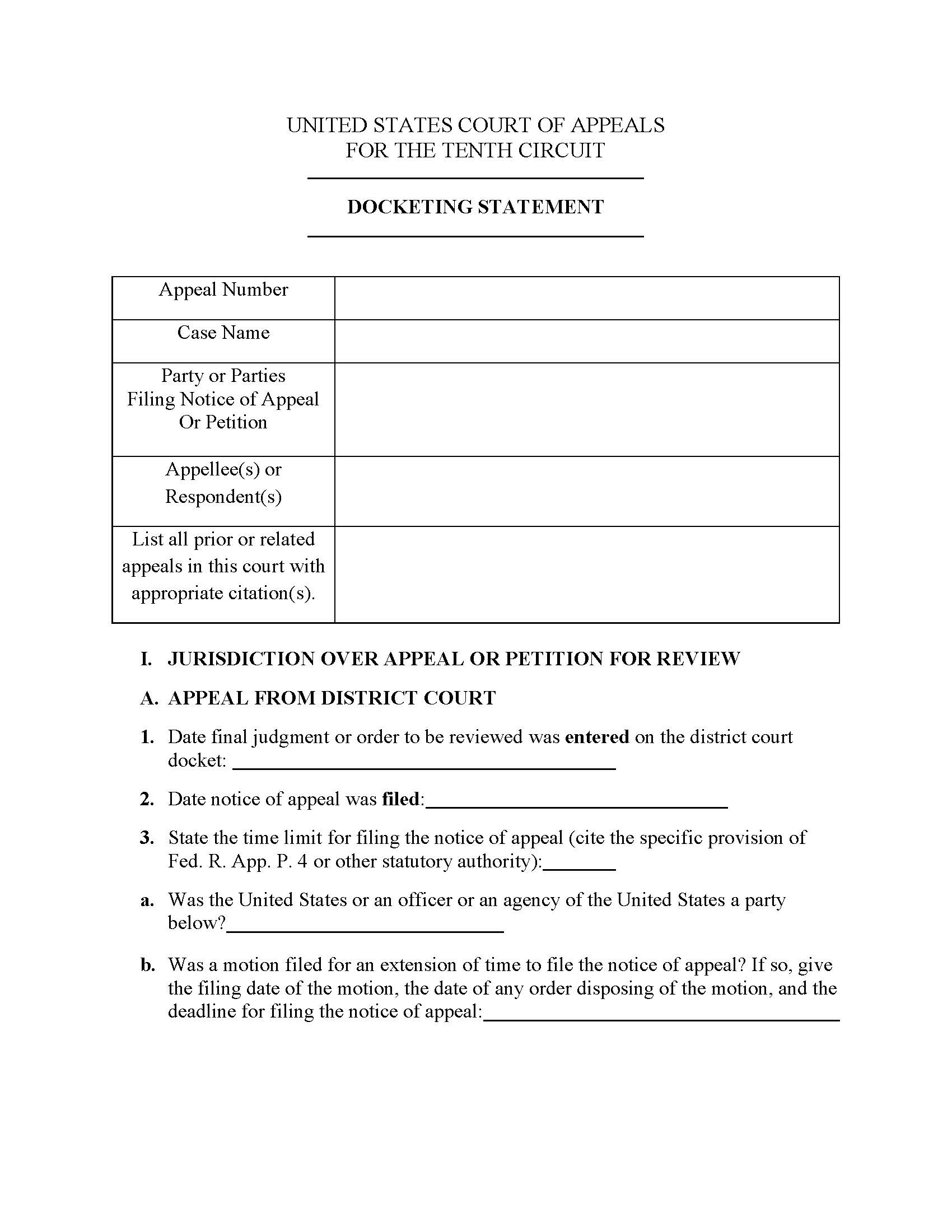 Docketing Statement {D-2} | Pdf Fpdf Docx | Official Federal Forms