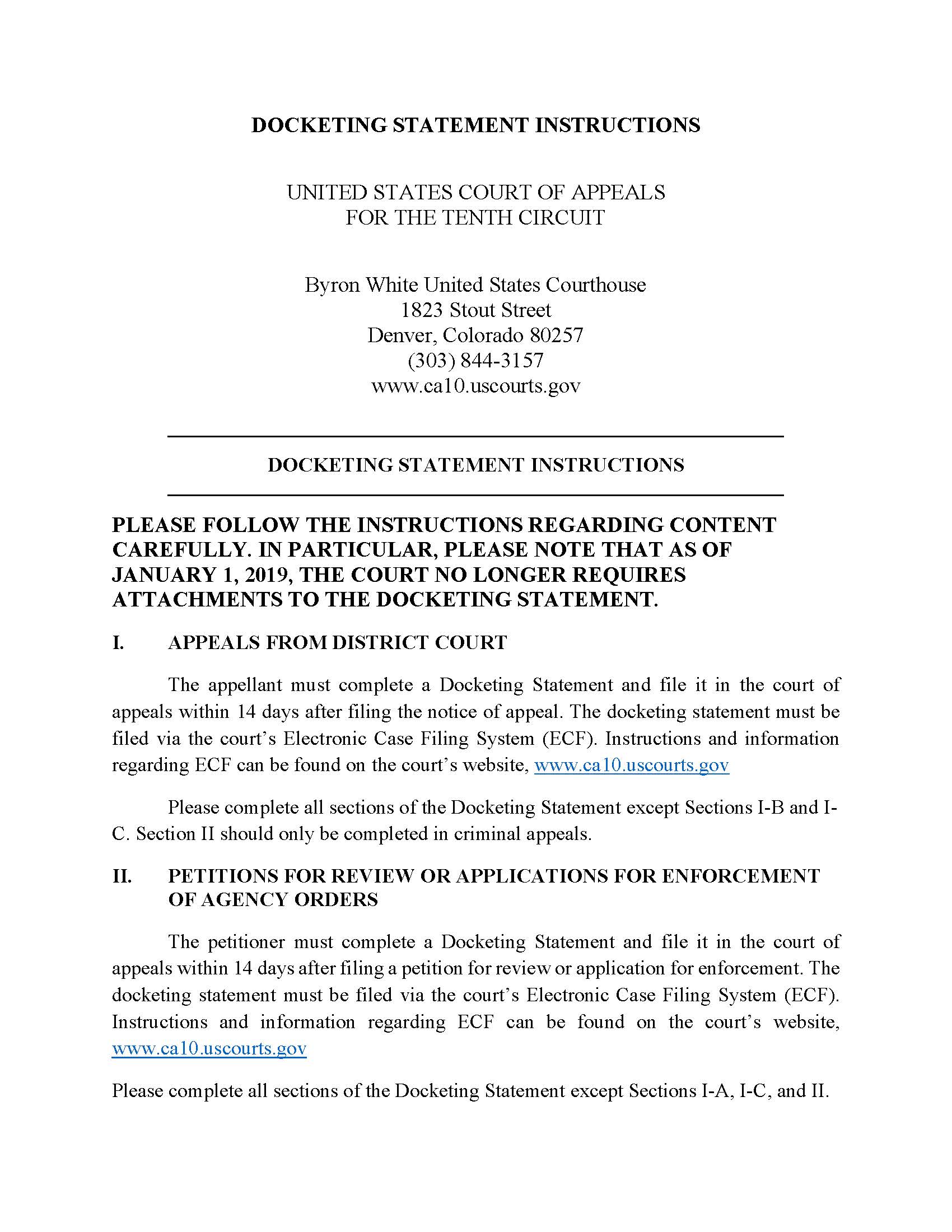 Docketing Statement Instructions {D-1} | Pdf Fpdf Docx | Official Federal Forms