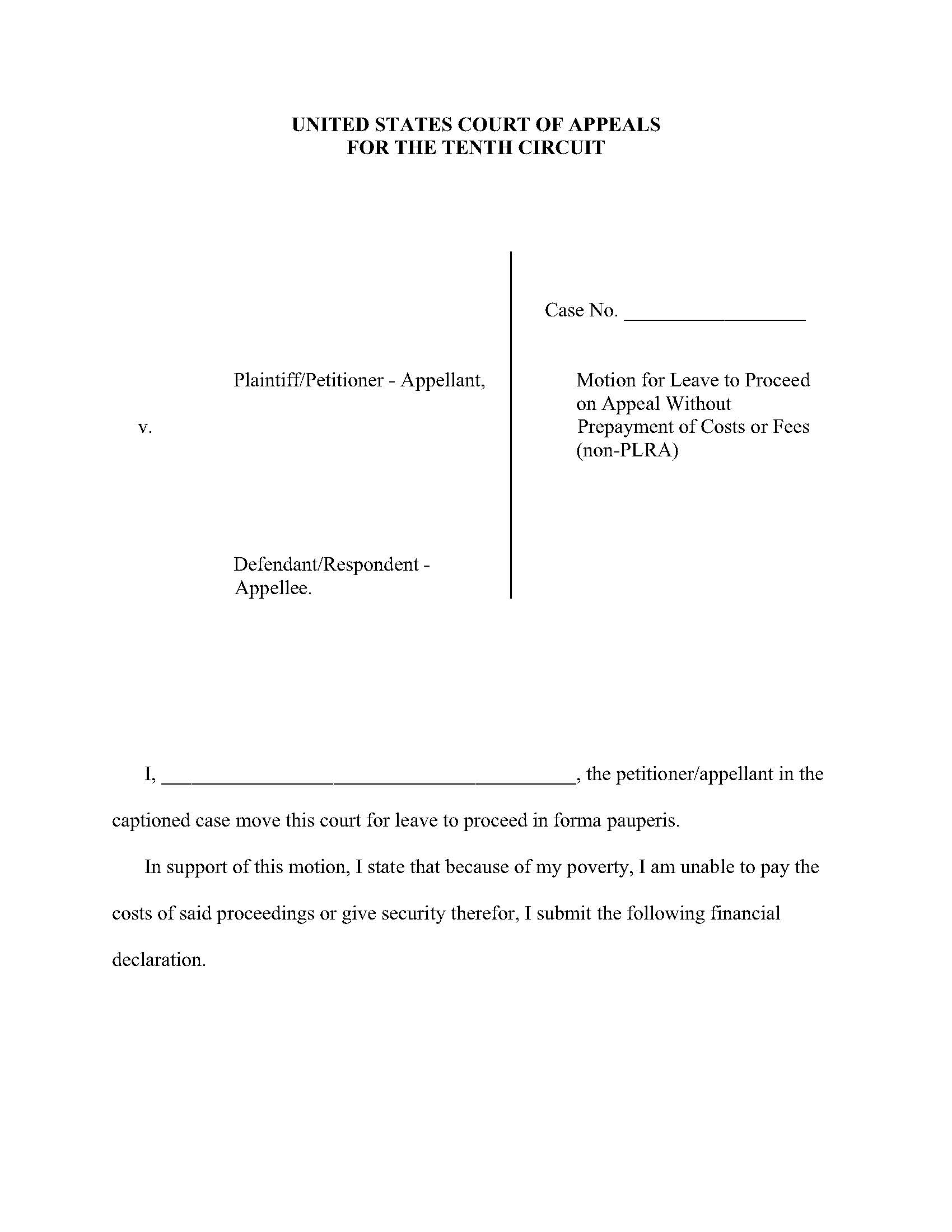 IFP Motion (PLRA Language) {A-14} | Pdf Fpdf Doc Docx | Official Federal Forms