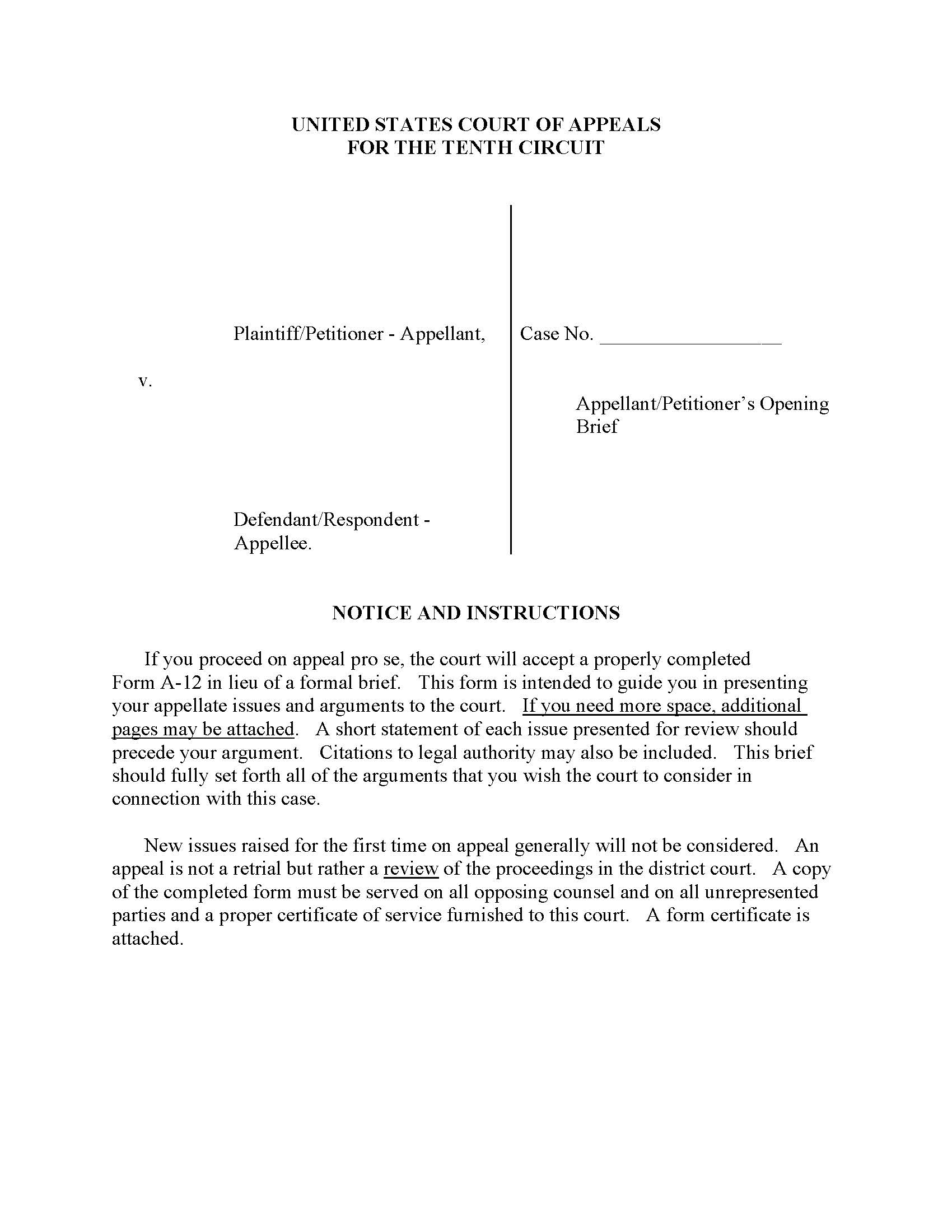 Pro Se Appellant Brief (Appellant-Petitioners Opening Brief) {A-12} | Pdf Fpdf Doc Docx | Official Federal Forms