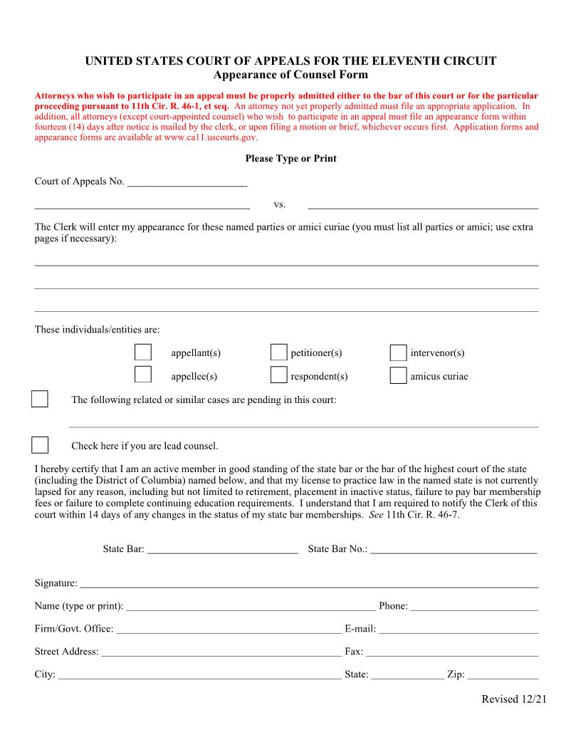 Appearance Of Counsel Form | Pdf Fpdf Doc Docx | Official Federal Forms