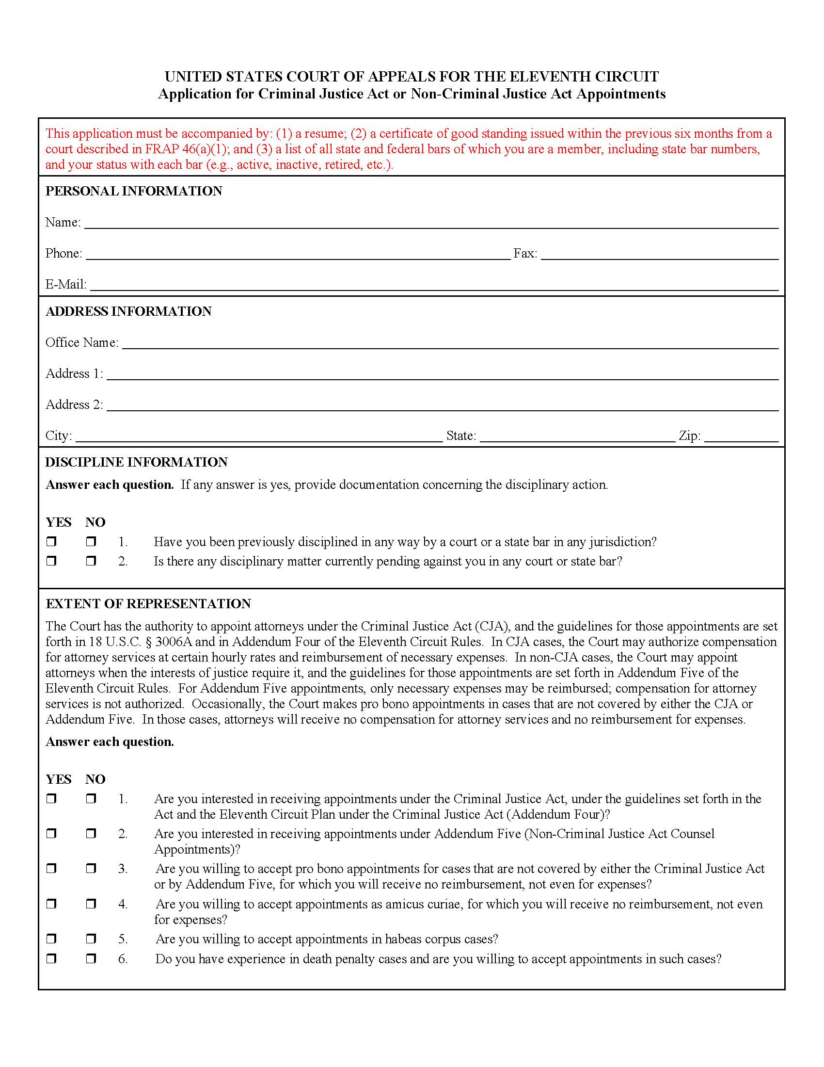Application For CJA or Non-CJA Appointments | Pdf Fpdf Doc Docx | Official Federal Forms