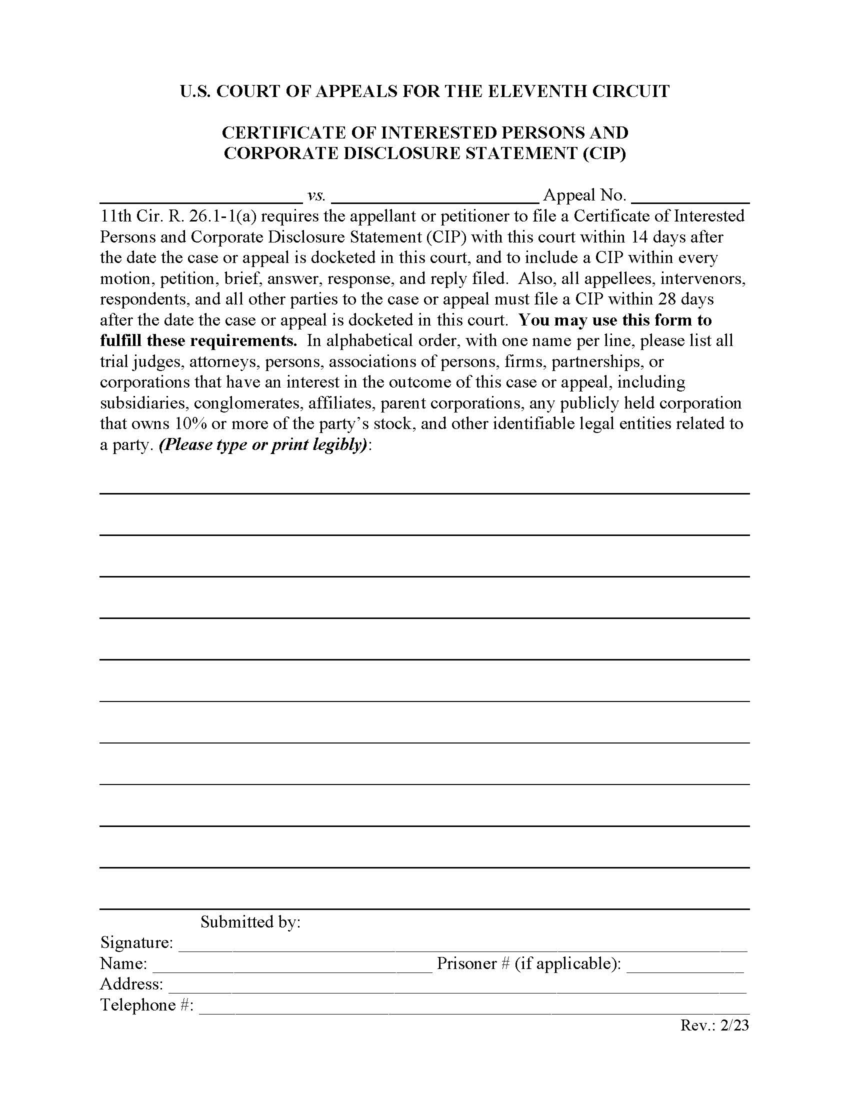 Certificate Of Interested Persons And Corporate Disclosure Statement (Pro Se) | Pdf Fpdf Doc Docx | Official Federal Forms