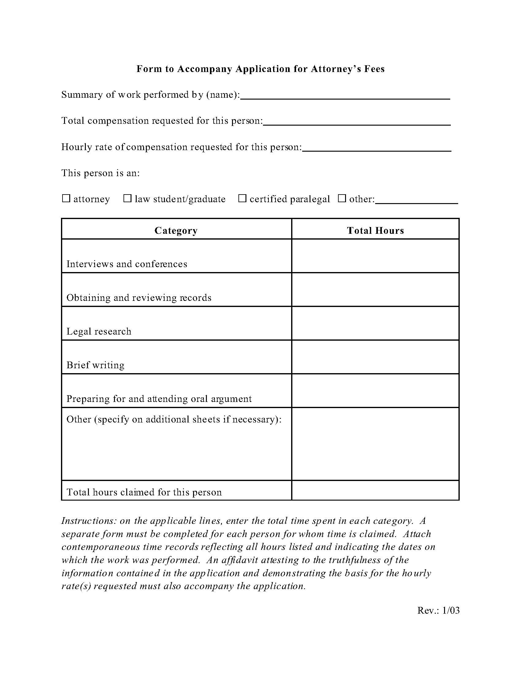 Form To Accompany Application For Attorneys Fees | Pdf Fpdf Doc Docx | Official Federal Forms