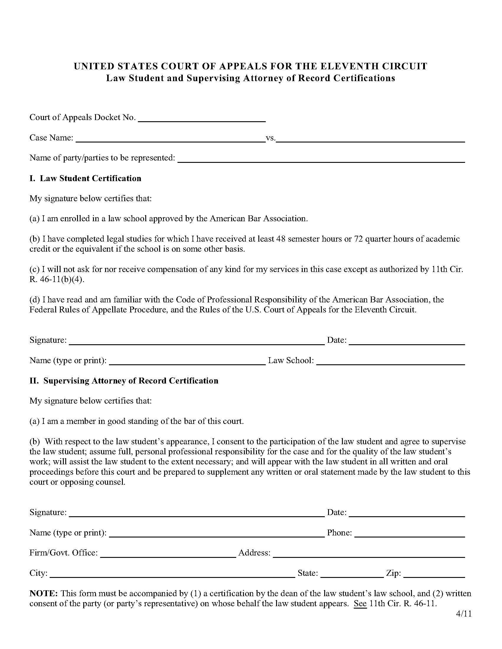 Law Student And Supervising Attorney Of Record Certifications | Pdf Fpdf Doc Docx | Official Federal Forms