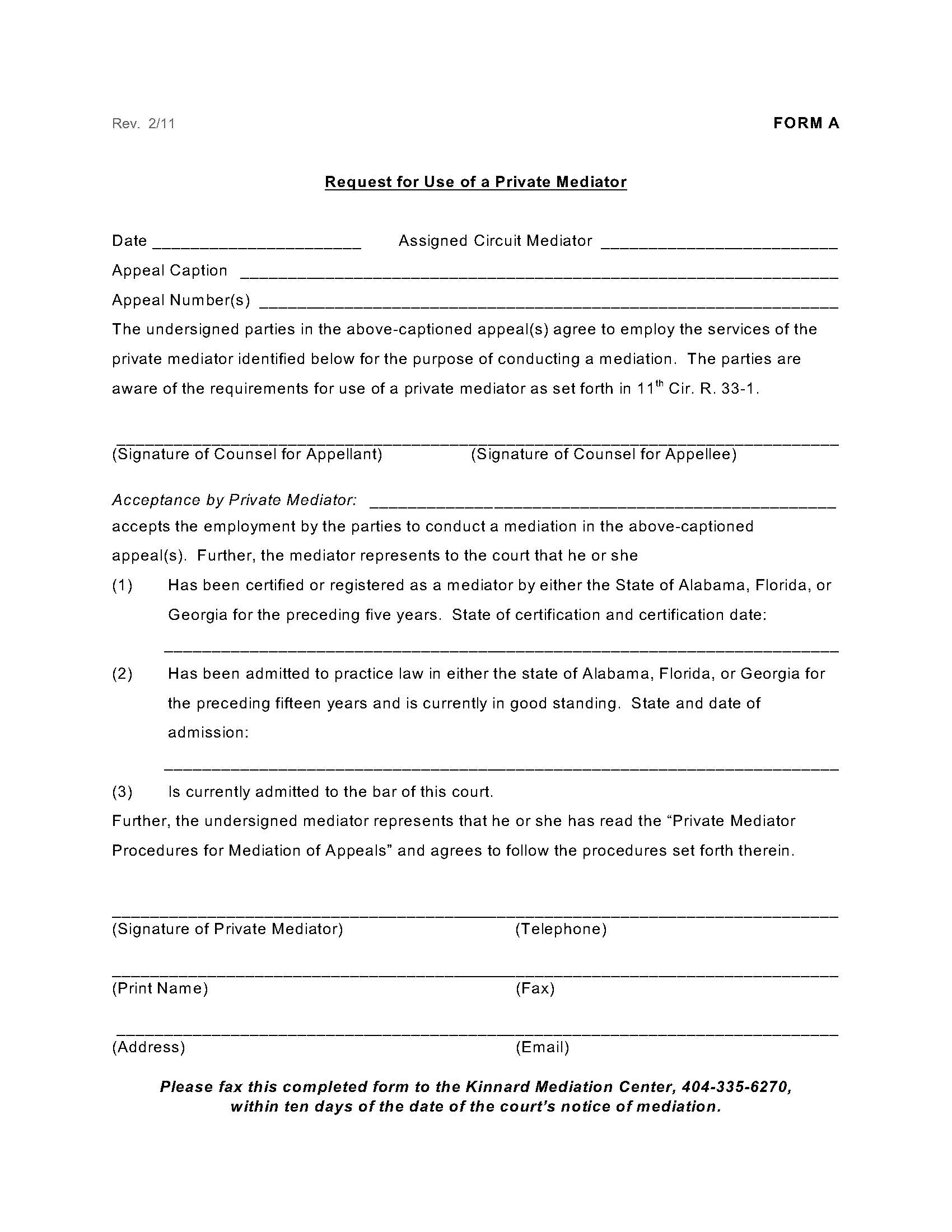 Private Mediator Procedures (Request For Use Of Private Mediation-Private Mediators Report) | Pdf Fpdf Doc Docx | Official Federal Forms