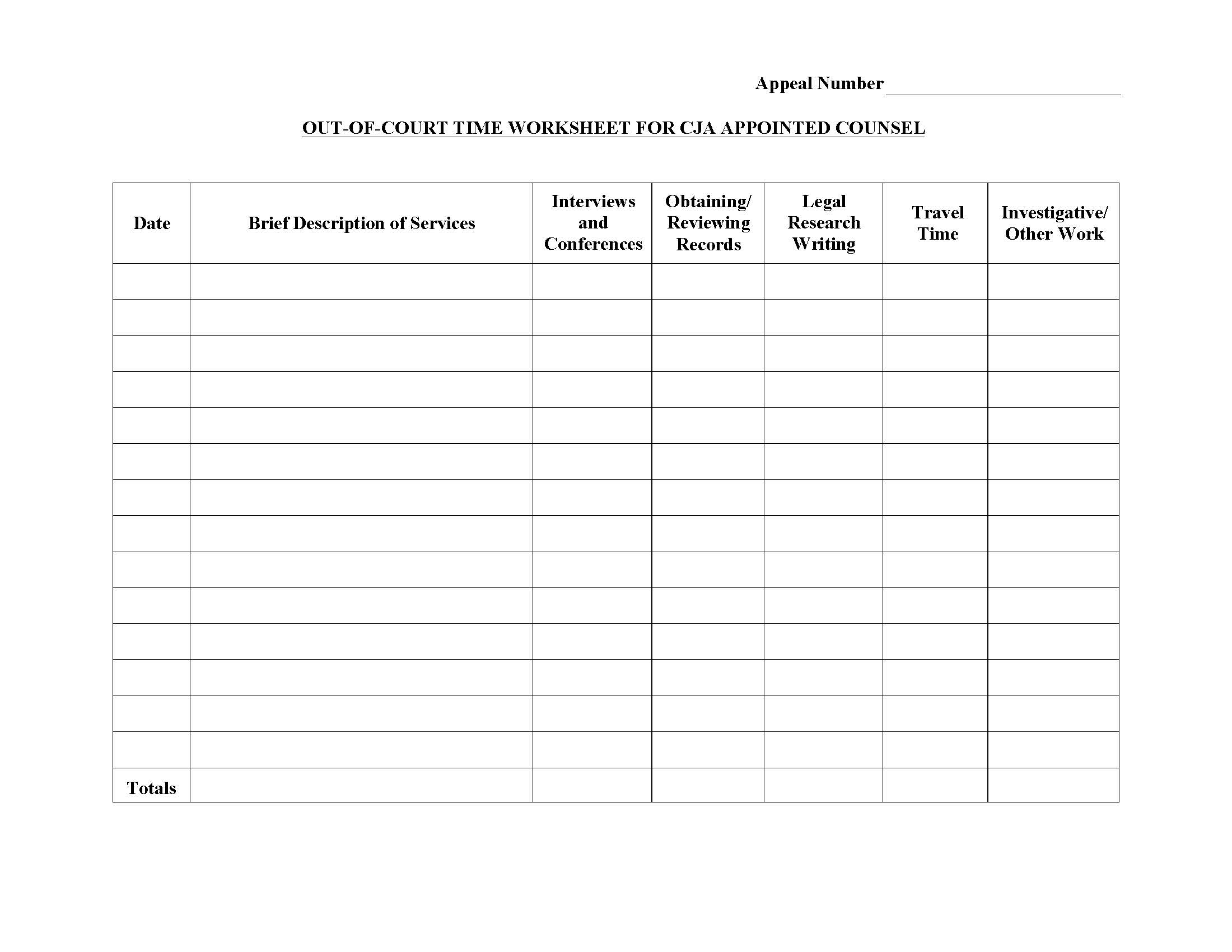 Time And Exense Worksheets For CJA Appointed Counsel | Pdf Fpdf Doc Docx | Official Federal Forms