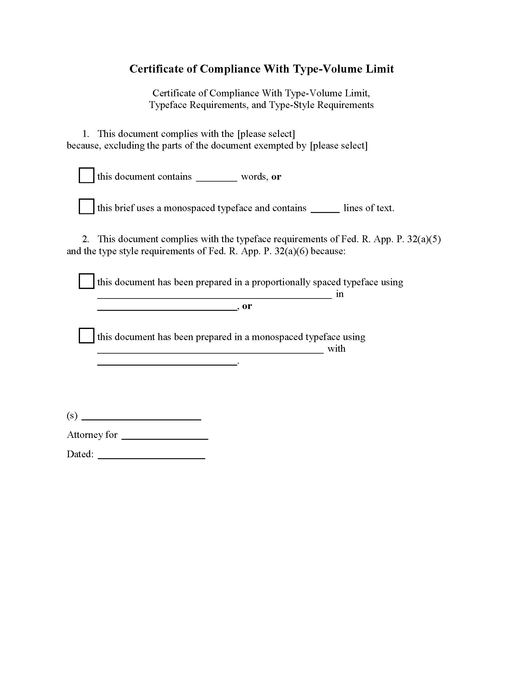 Certificate Of Compliance With Brief Type-Volume (Limitations) | Pdf Fpdf Doc Docx | Official Federal Forms