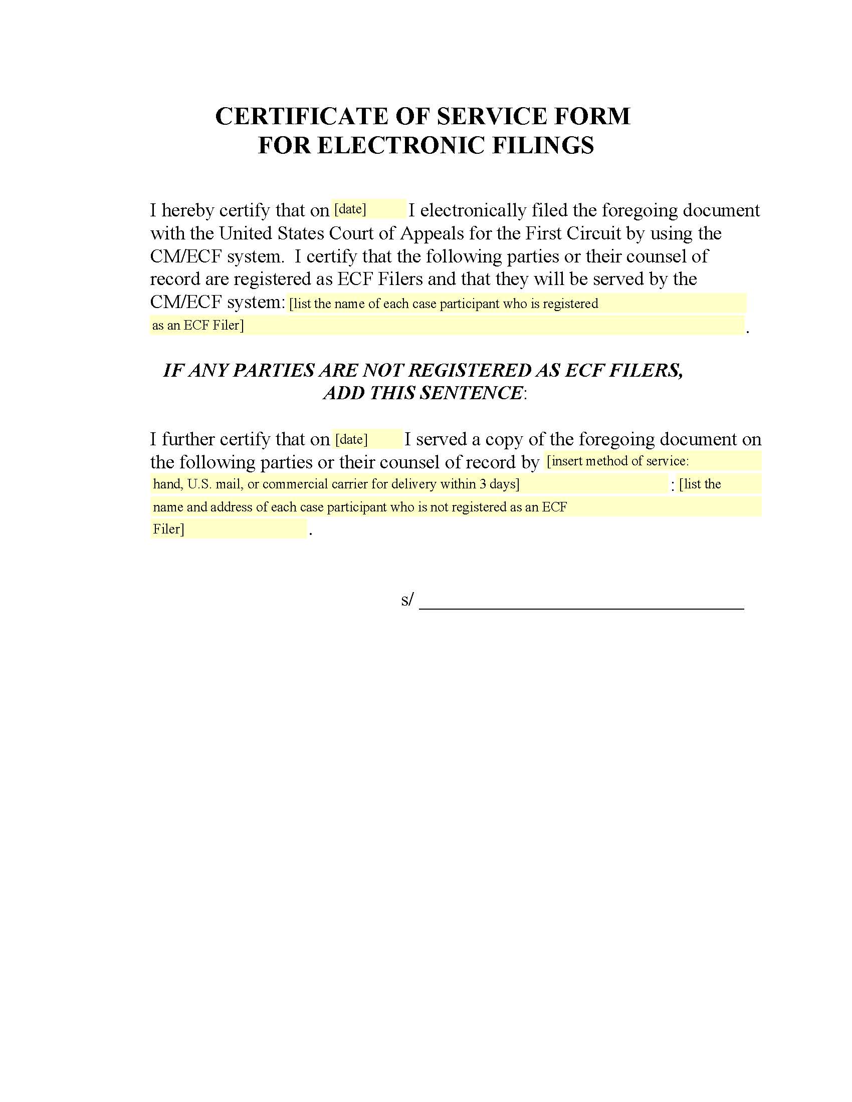 Certificate Of Service For Electronic Filings | Pdf Fpdf Doc Docx | Official Federal Forms