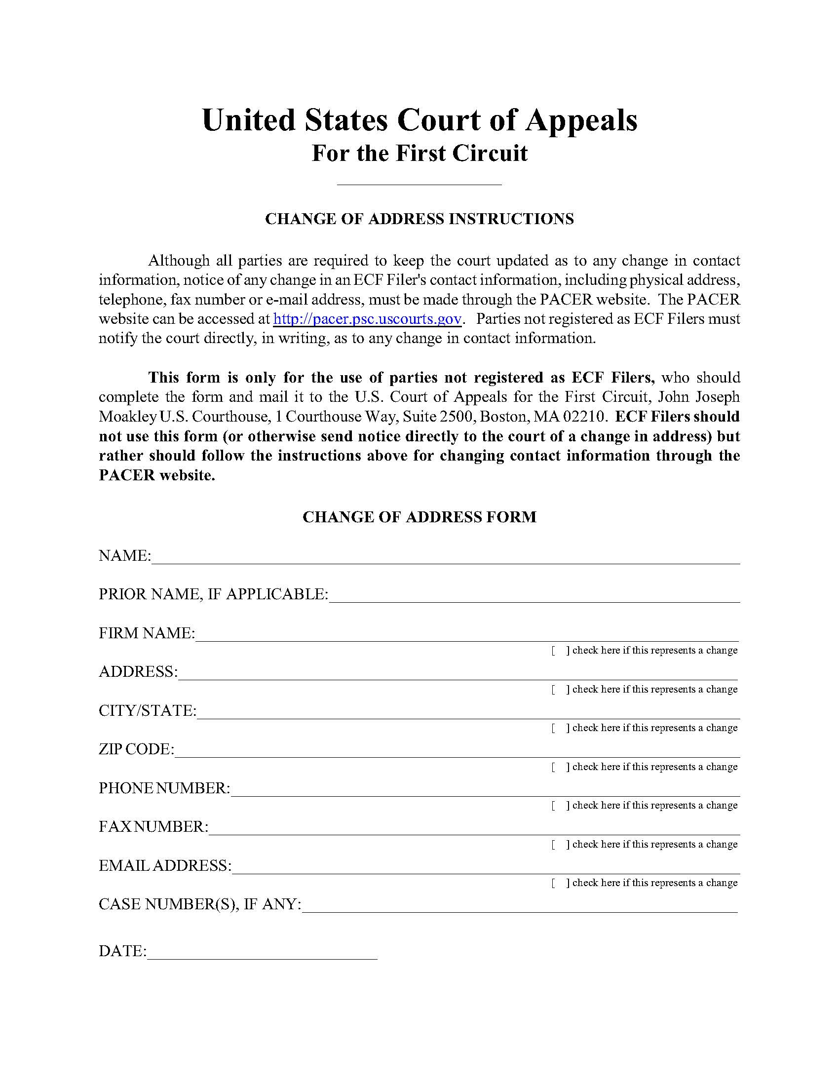 Change Of Address Form (For Parties Filing Documents In Paper Form Only) | Pdf Fpdf Doc Docx | Official Federal Forms