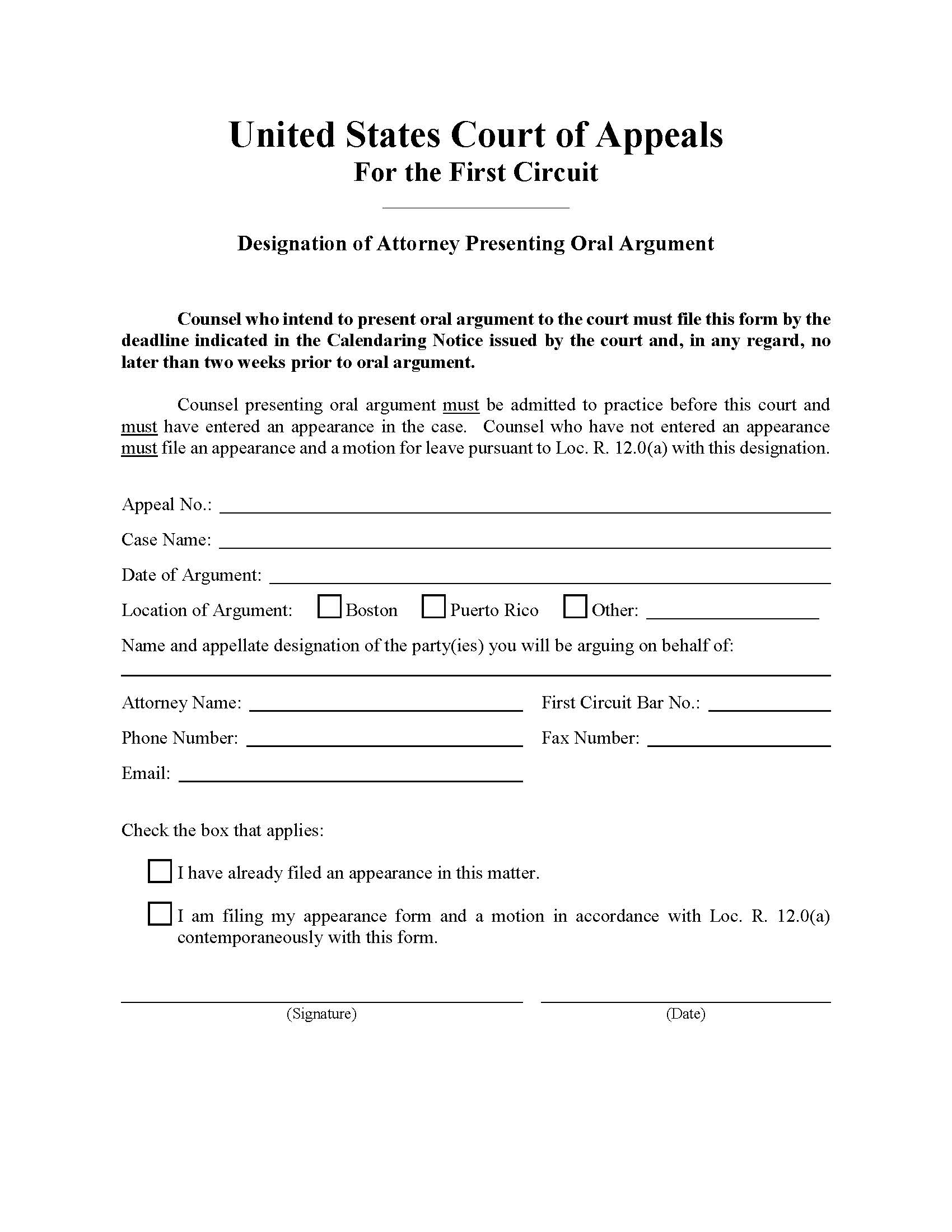 Designation Of Attorney Presenting Oral Argument | Pdf Fpdf Doc Docx | Official Federal Forms