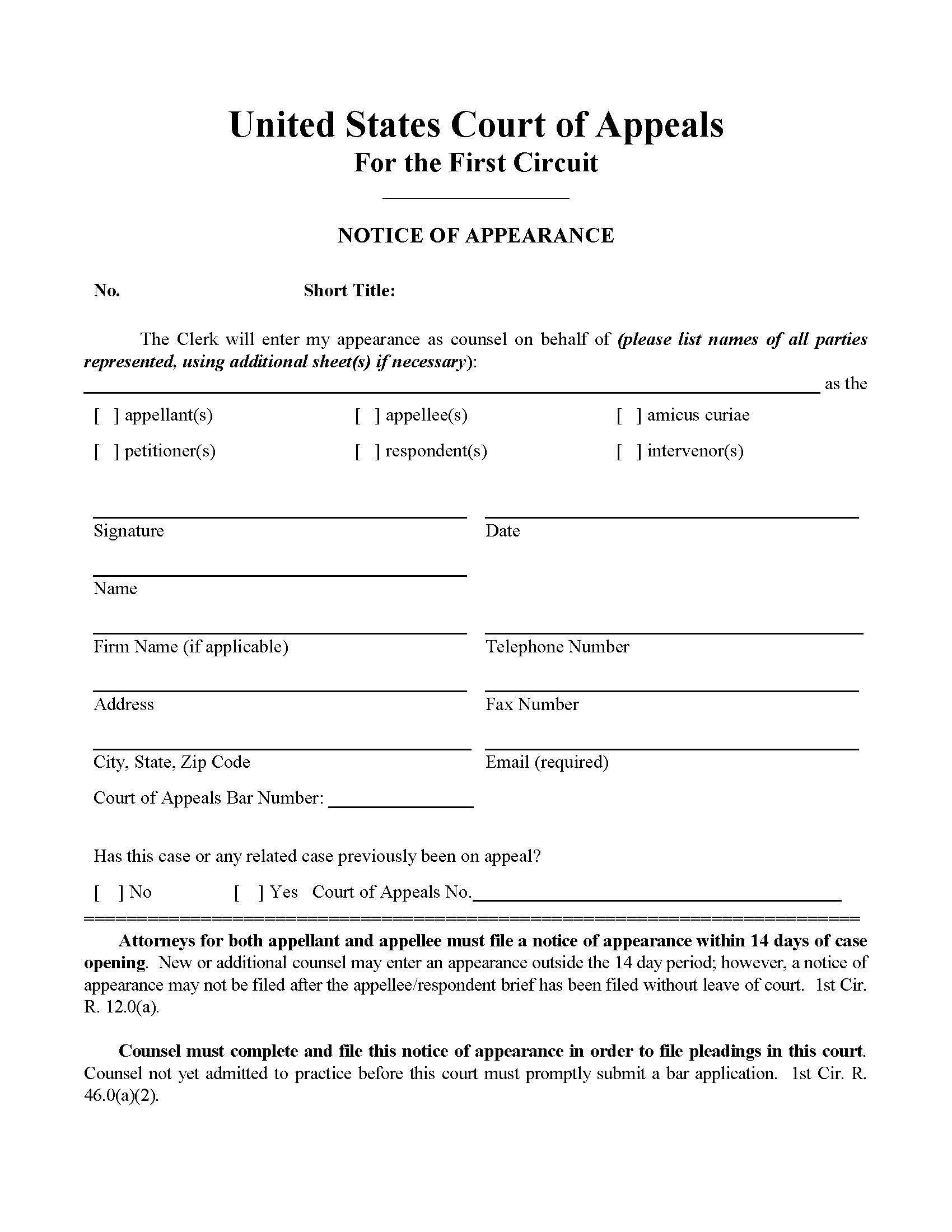 Notice Of Appearance | Pdf Fpdf Doc Docx | Official Federal Forms