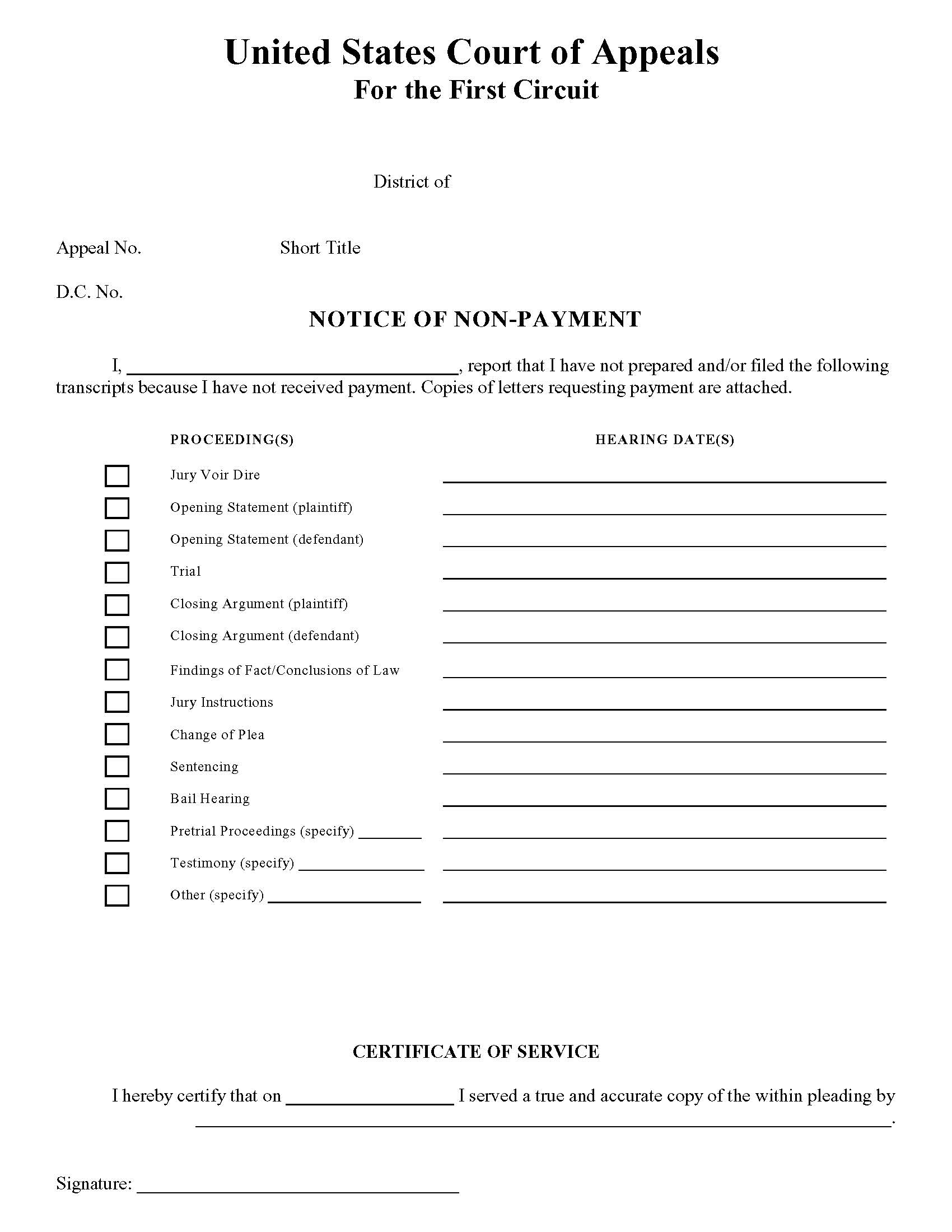 Notice Of Non-Payment | Pdf Fpdf Doc Docx | Official Federal Forms