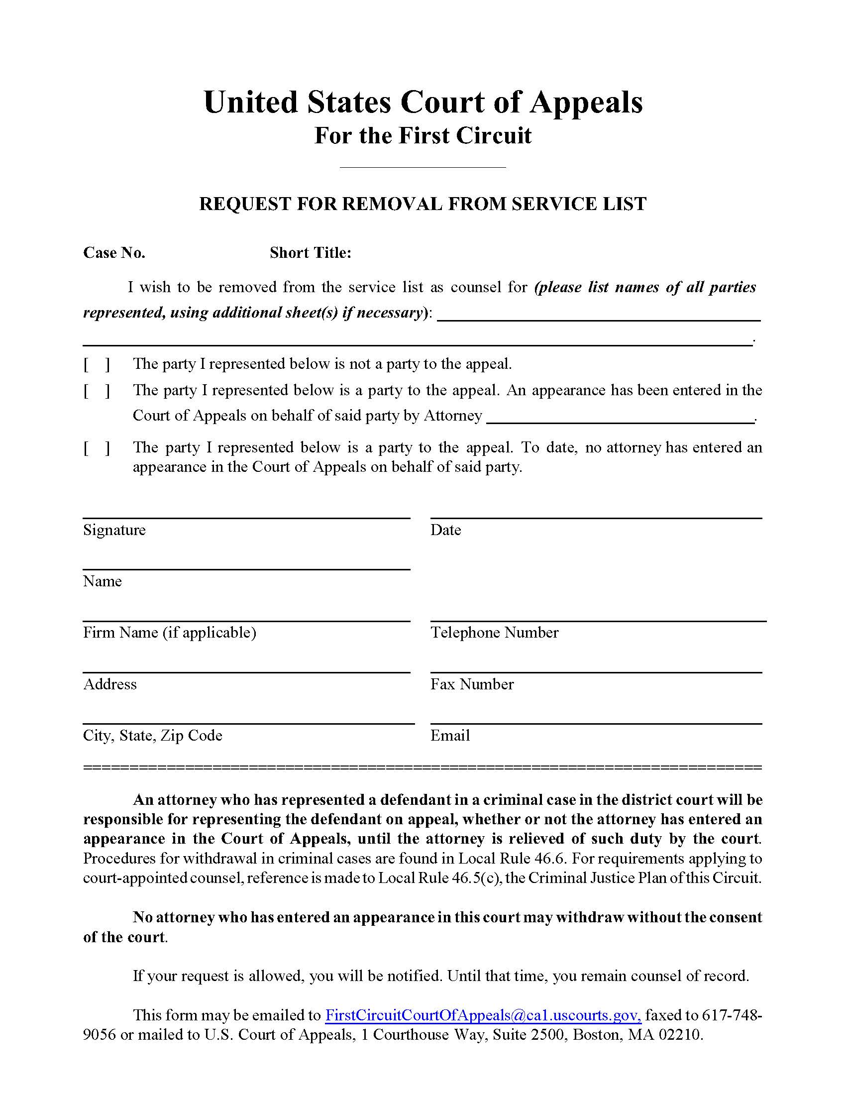 Request For Removal From Service List | Pdf Fpdf Doc Docx | Official Federal Forms