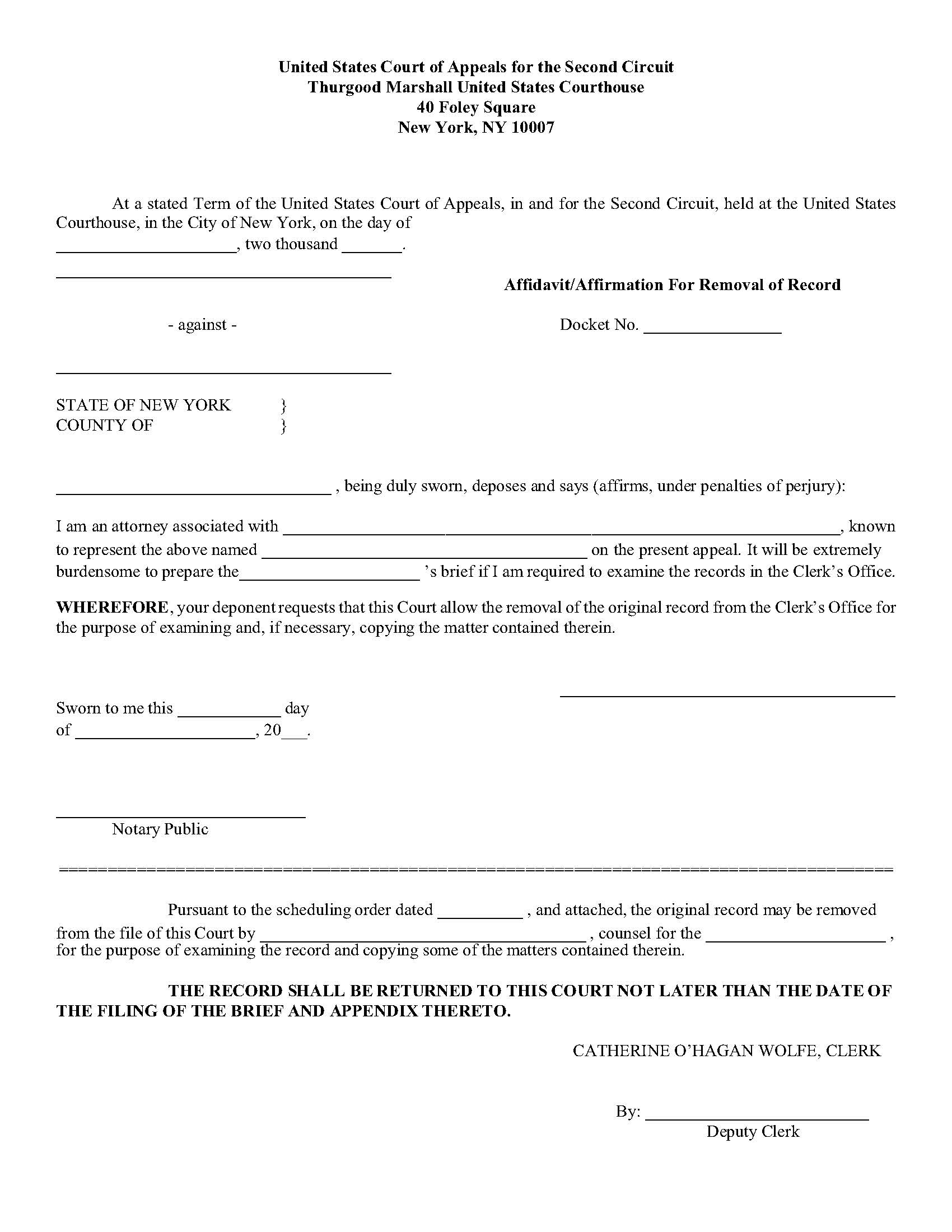 Affidavit-Affirmation For Removal Of Record | Pdf Fpdf Doc Docx | Official Federal Forms